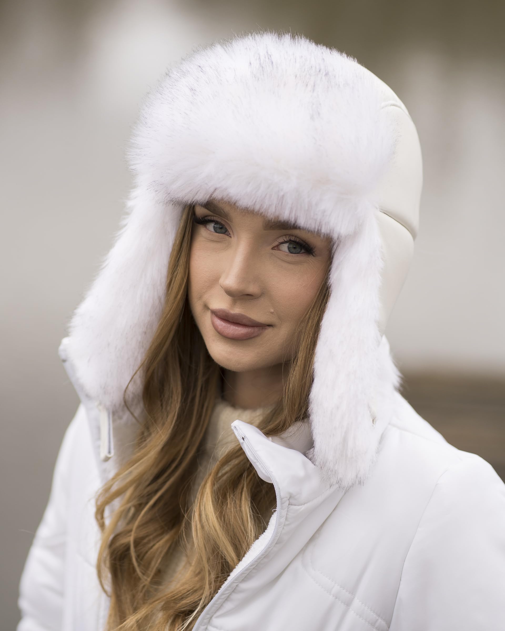 Futrzane Chapeau de Trappeur en Cuir - Chic Chapka Femme Hiver Chaud Fourrure