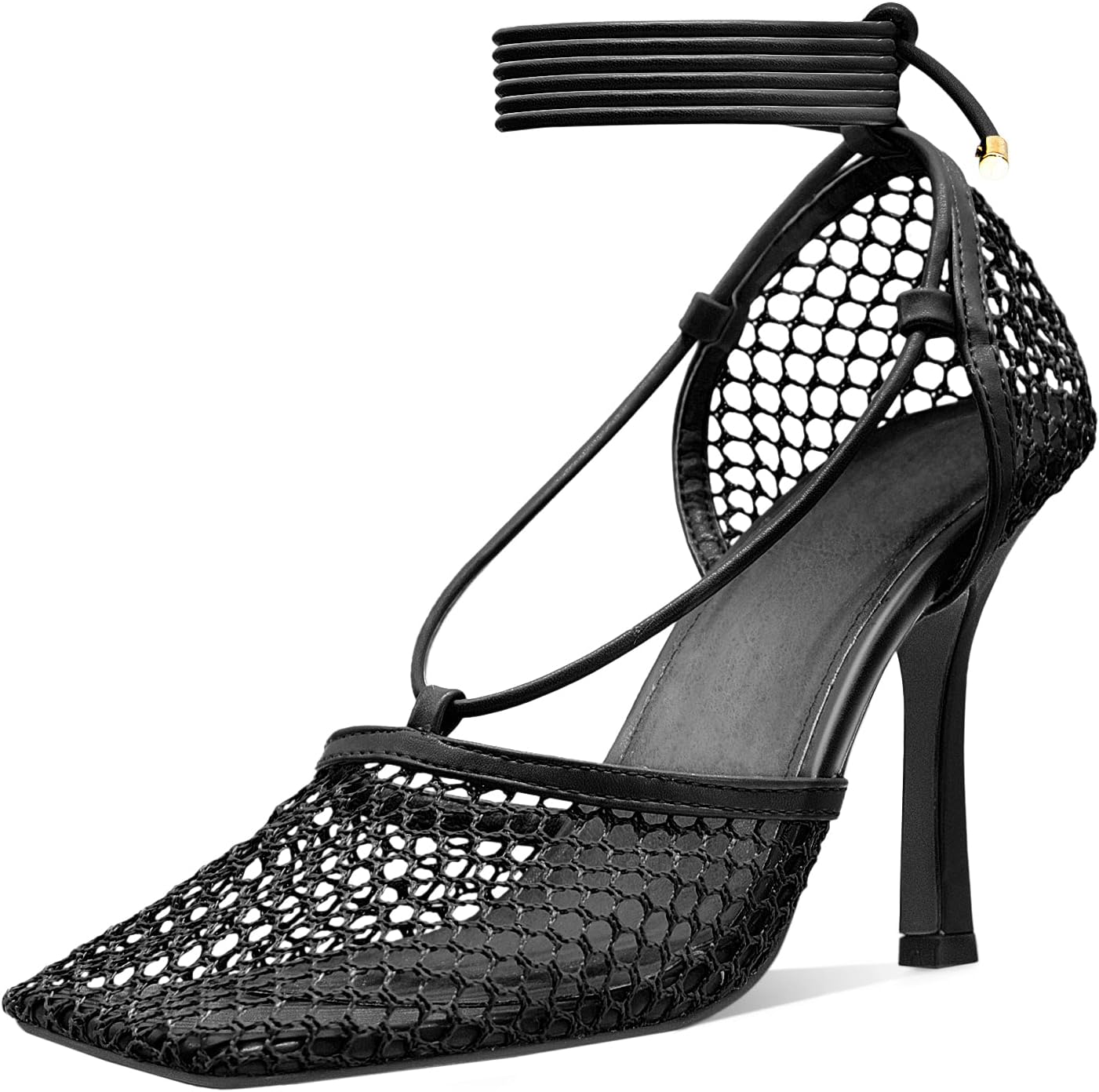 Lace Up Mesh Toe Heels Women's Dark Silver Lace Up Heels Rear Zip