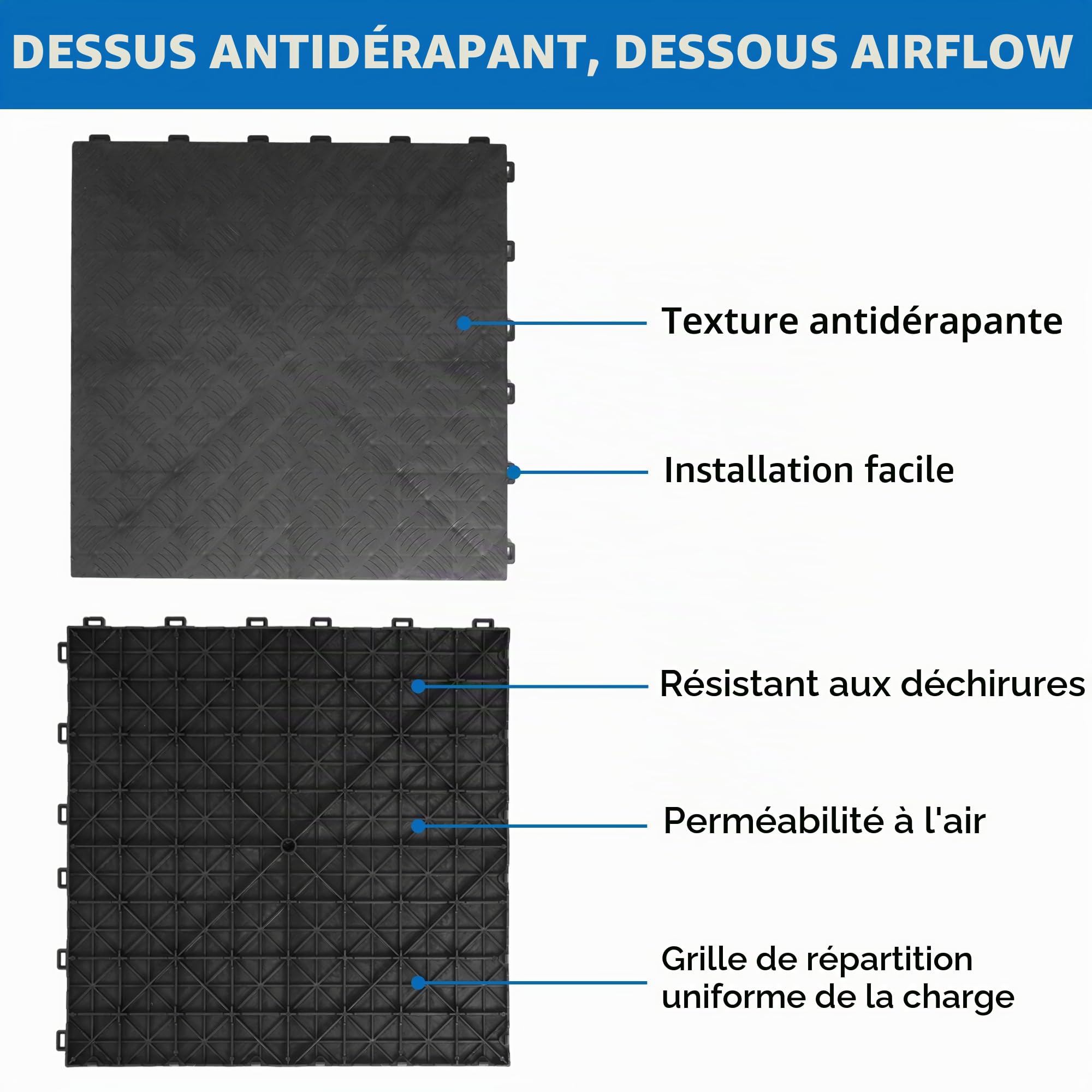 Bimiti Lot de 20 Tapis de Sol de Garage en PVC - 40 x 40 cm - Carreaux Antidérapants en Caoutchouc