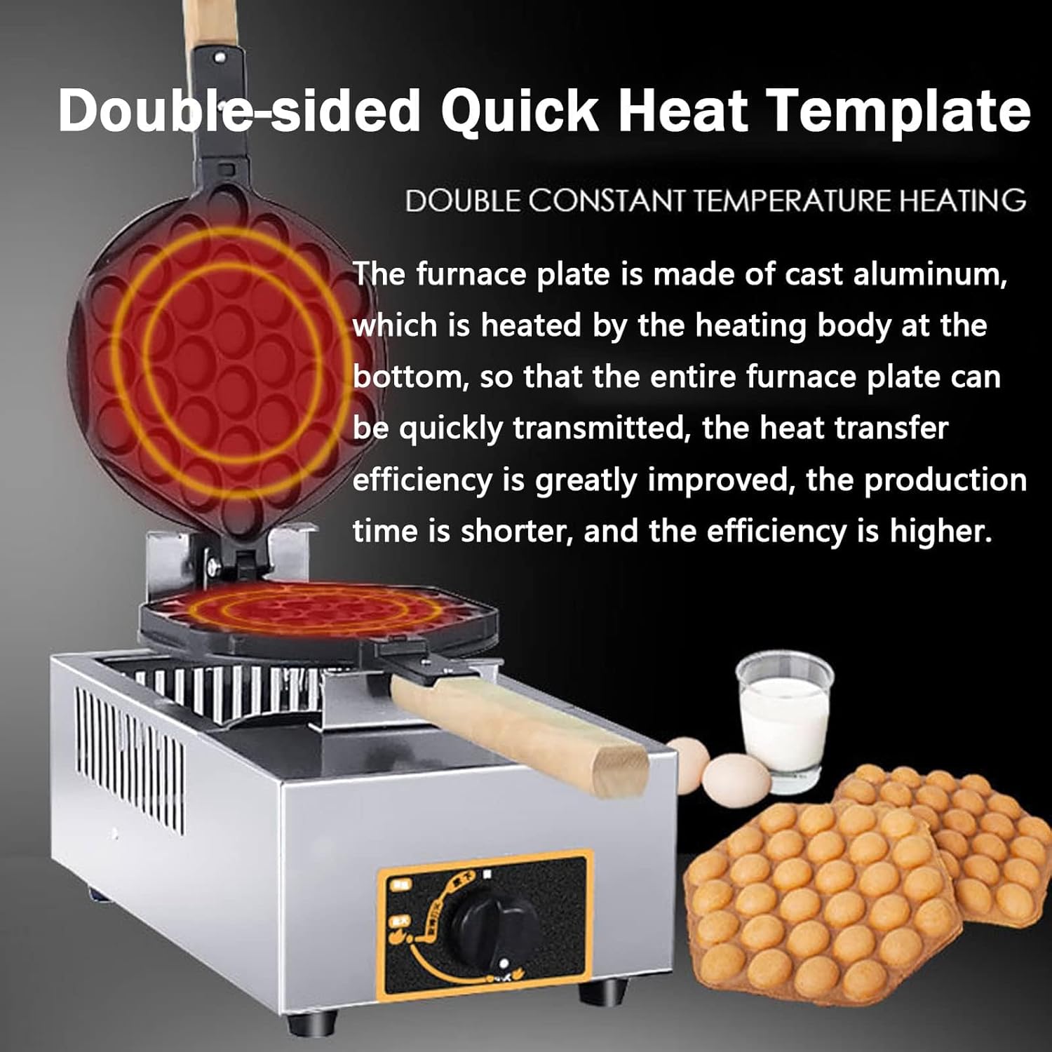 Commercial Belgian Waffle Maker Gas Waffle Iron Nonstick Restaurant Waffle Cones Maker Machine Waffle Bowl Maker with Nonstick Coating & Easy to Clean for Home Restaurants,A