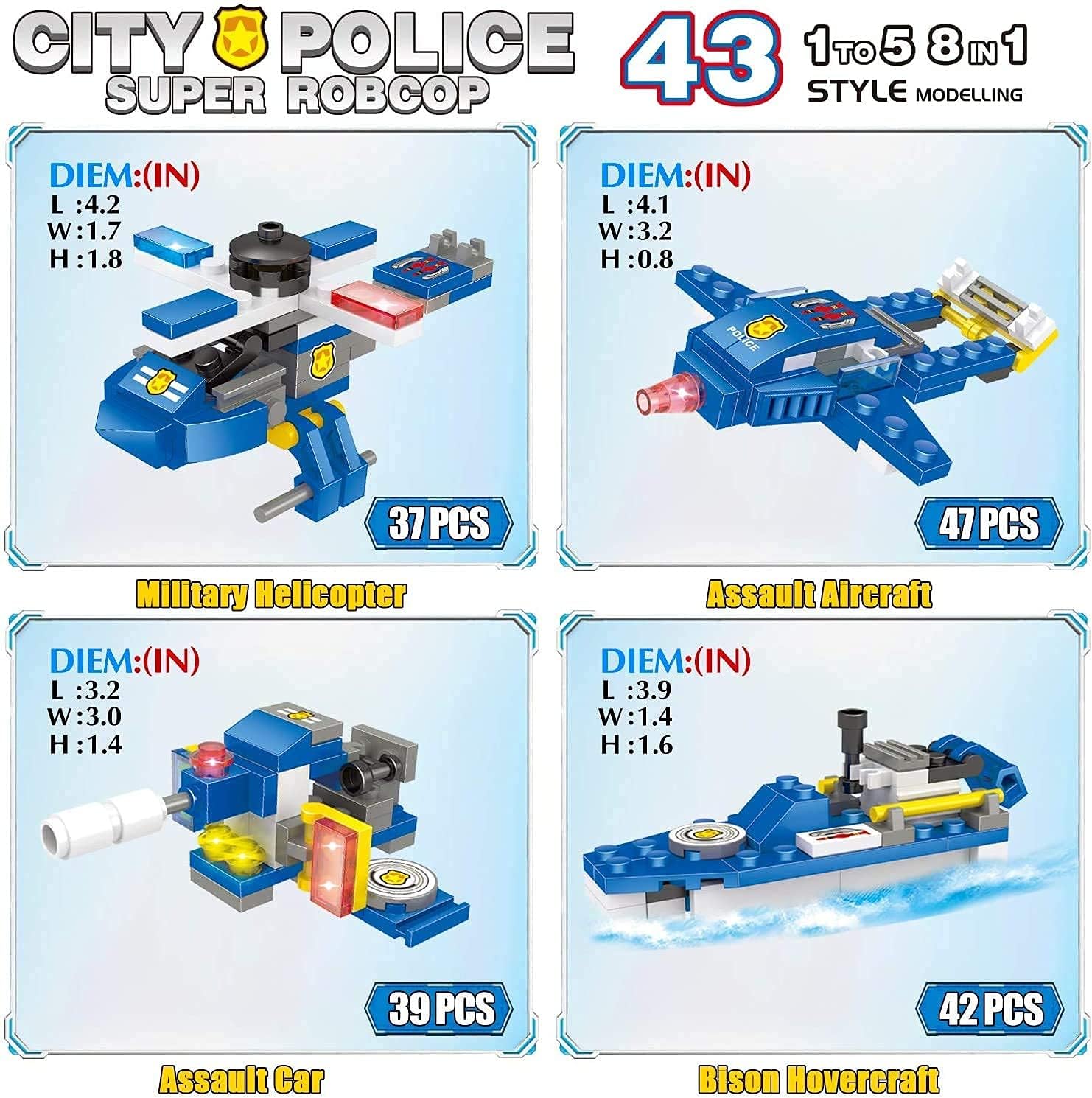 1217 Pieces City Police Station Building Kit, 11 in 1 Robot Police ...