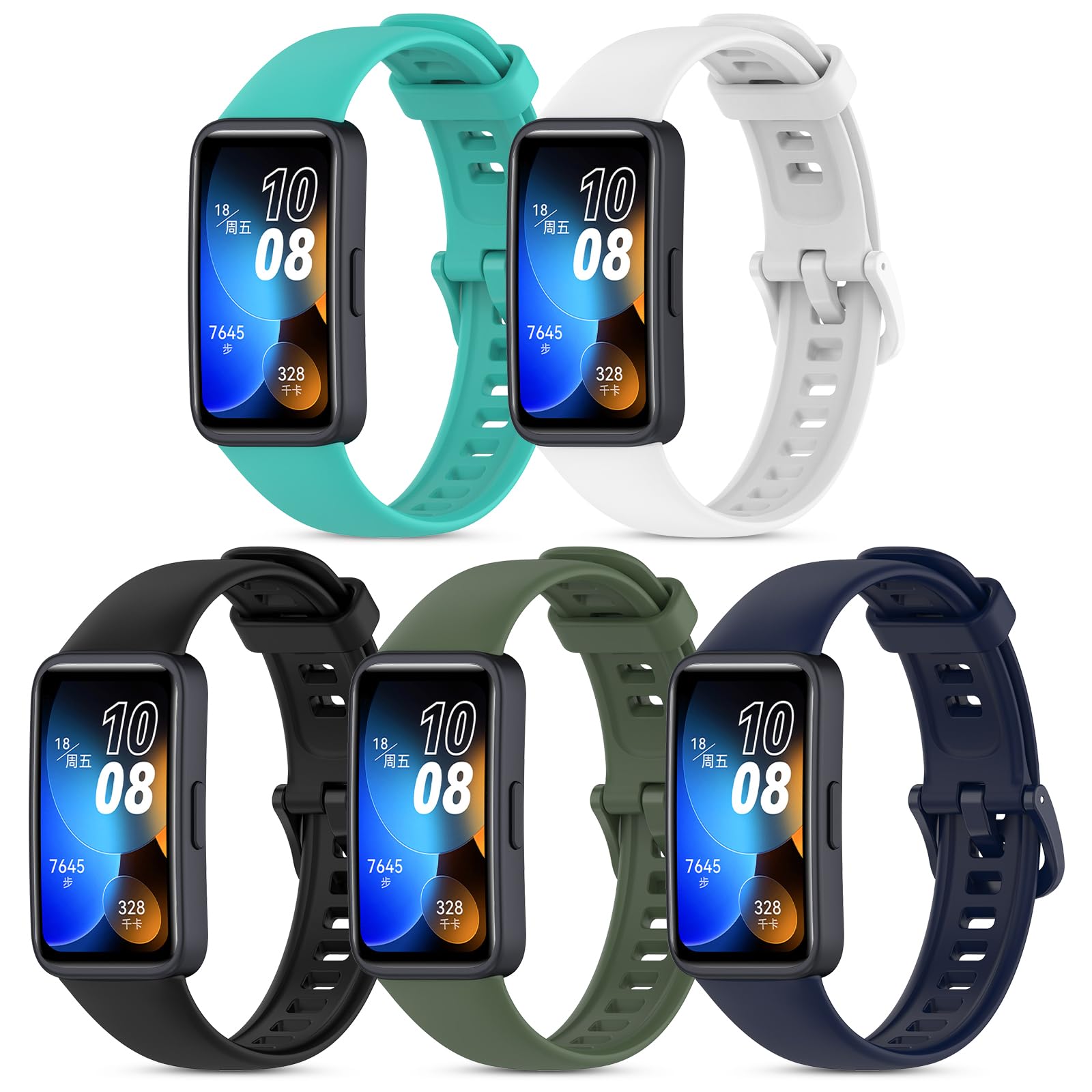 SenMore 5 Pieces Silicone Straps Compatible with Huawei Band 9, Adjustable Sports Waterproof Replacement Wristbands for Huawei Band 9.