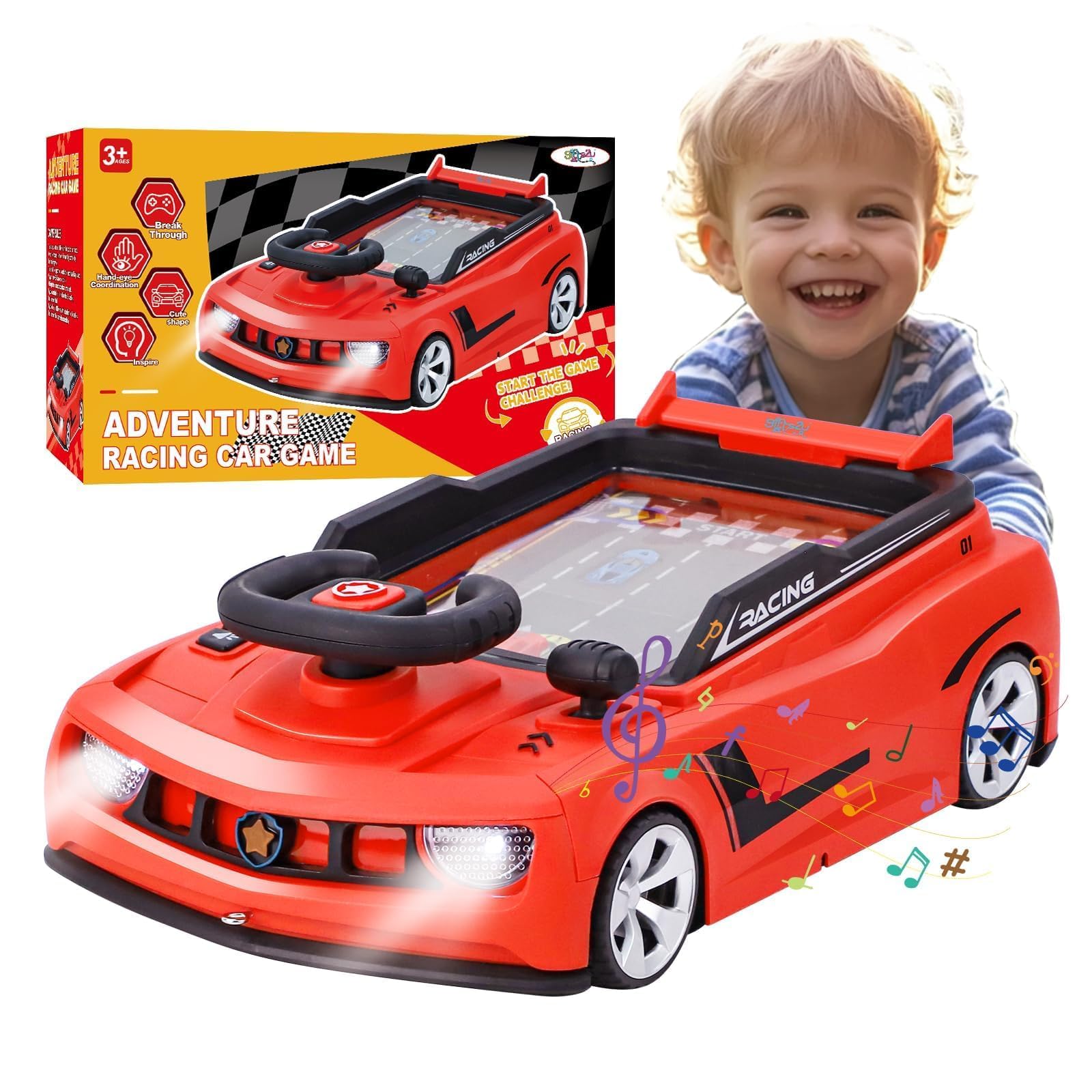 Gifts2U Musical Steering Wheel Racing Cars Adventure Toys for Kids, with Music & Vehicle Sound Simulated Learning Driving Cars Toys Competition Game Birthday Gift for Boy Girl Toddler Age 2 3 4 5 6 7