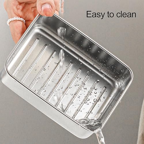 Miniatura 6 de YESBAY Contenedor de queso de acero inoxidable para refrigerador, contenedor de almacenamiento de alimentos con tapa, base elevada, nevera,