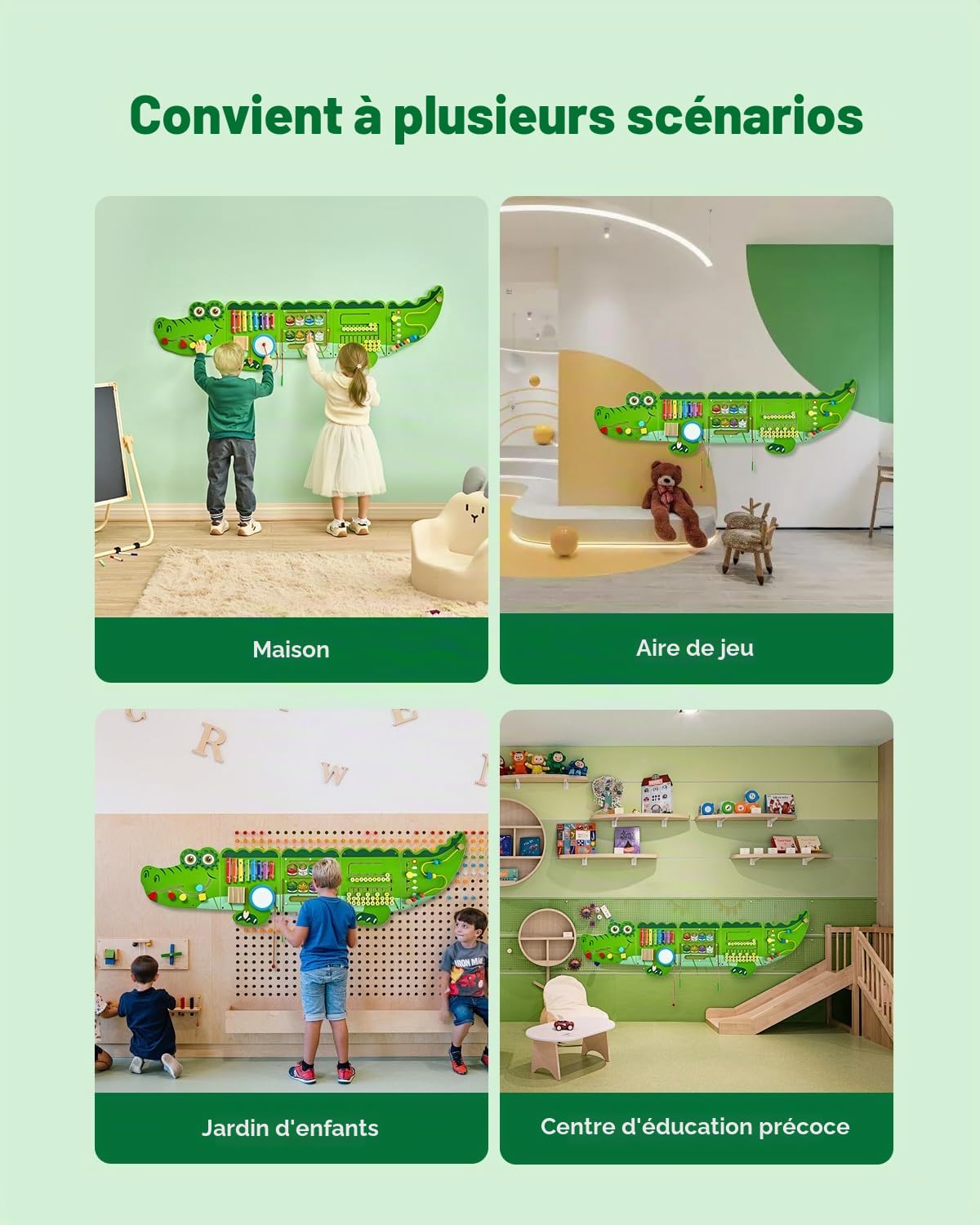 VEVOR Panneau Mural Sensoriel Crocodile pour Enfants, Tableau d'Activités Montessori avec 9 Jeux, Jouet Éducatif Interactif pour Enfants de 3 à 12 Ans, Crèche, Garderie, Maternelle, Salle de Jeux