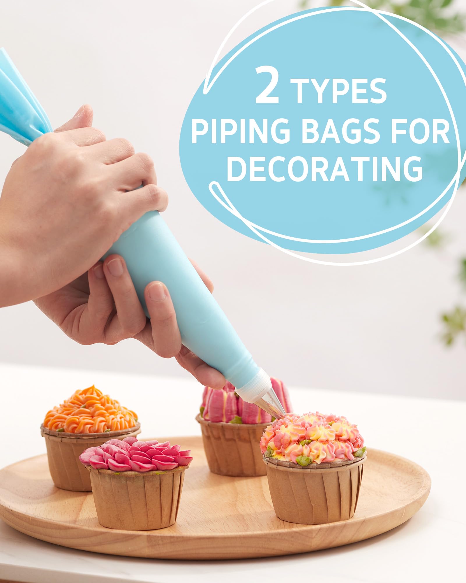 Syntus Kit de decoración de pasteles de 65 piezas con soporte giratorio para tartas, suministros para hornear pasteles 30+1 bolsas de tubería, 24 puntas de tubería, espátulas rectas y compensadas, 3