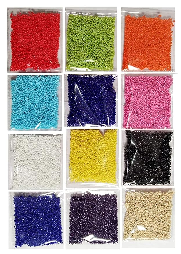 Image of eshoppee 11 /0 Multicolor Glass Seed Beads, 300gm, 12 Colors | 25gm per Color, Opaque, For Jewellery Making, Embroidery & DIY Crafts, Necklace Bracelet Earring