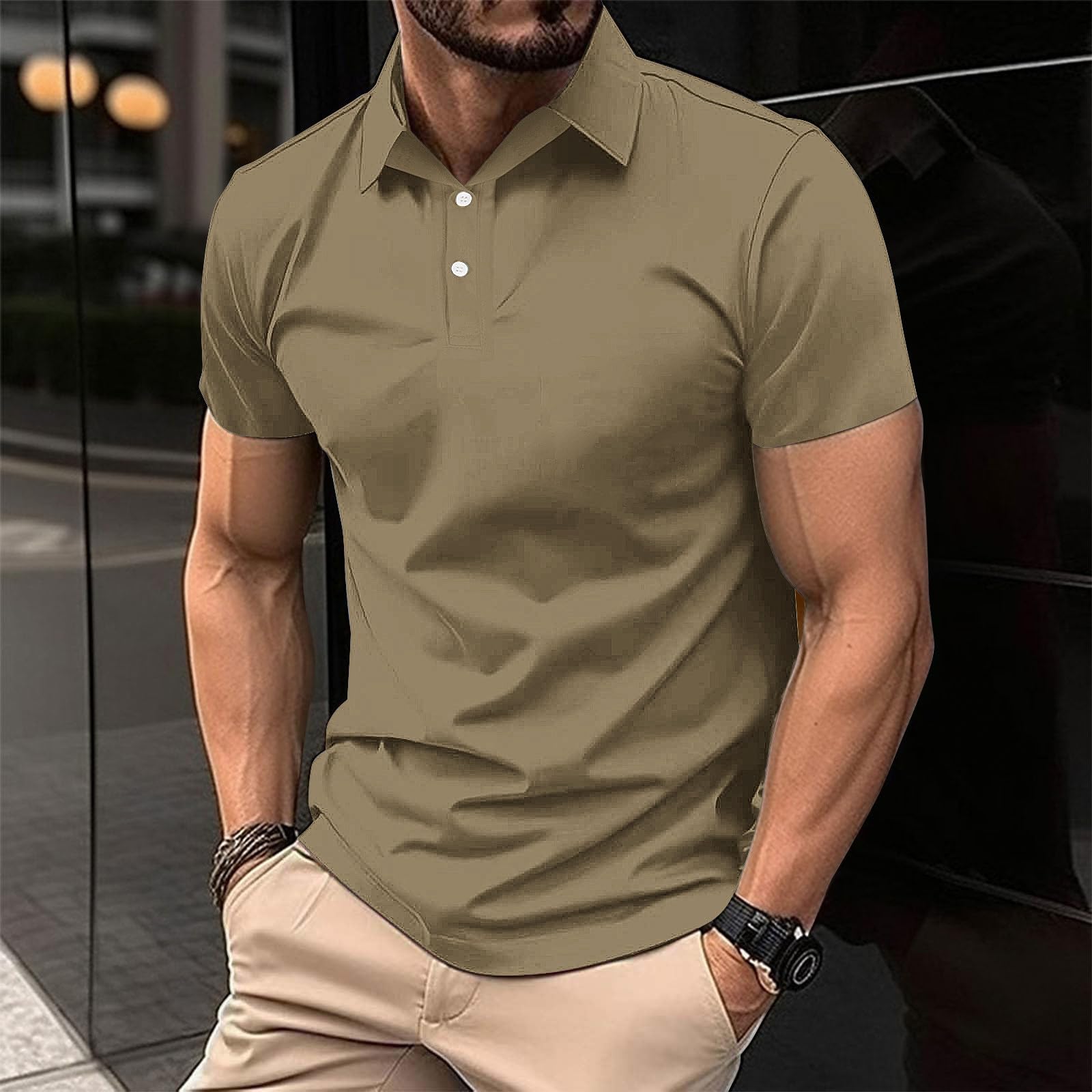 Mens Classic Buttons Shirts Short Sleeve Collared T-Shirt Athletic Slim Fit Pullover Casual Sun Protection Golf Top - 2