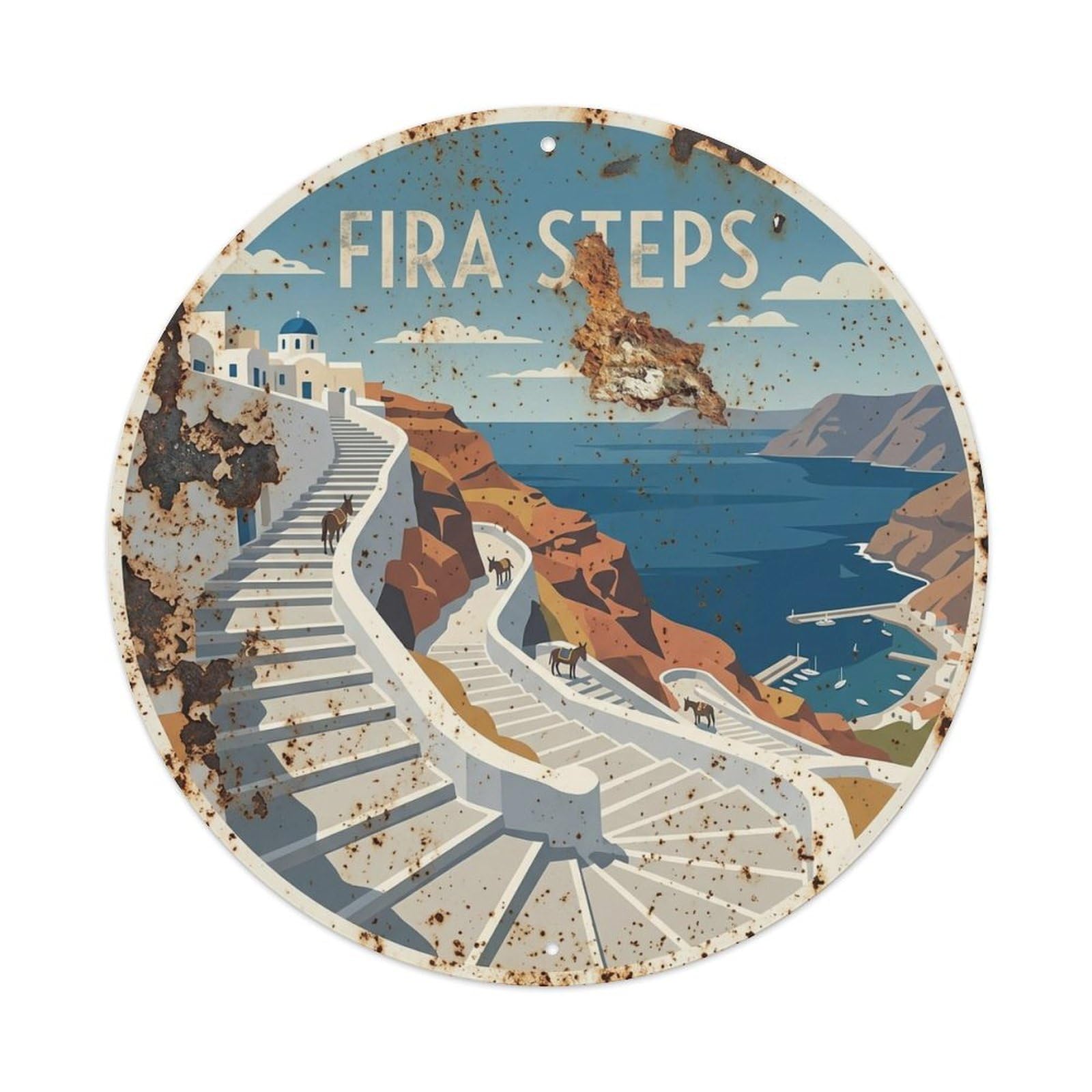Vintage Travel Fira Santorini Steps Metal Tin Sign