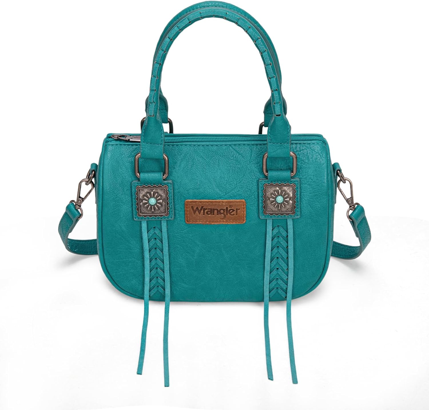 Wrangler Satchel Bag Fringe Crossbody Purse Turquoise Top Handle Shoulder Bag with Detachable Strap - Image 6