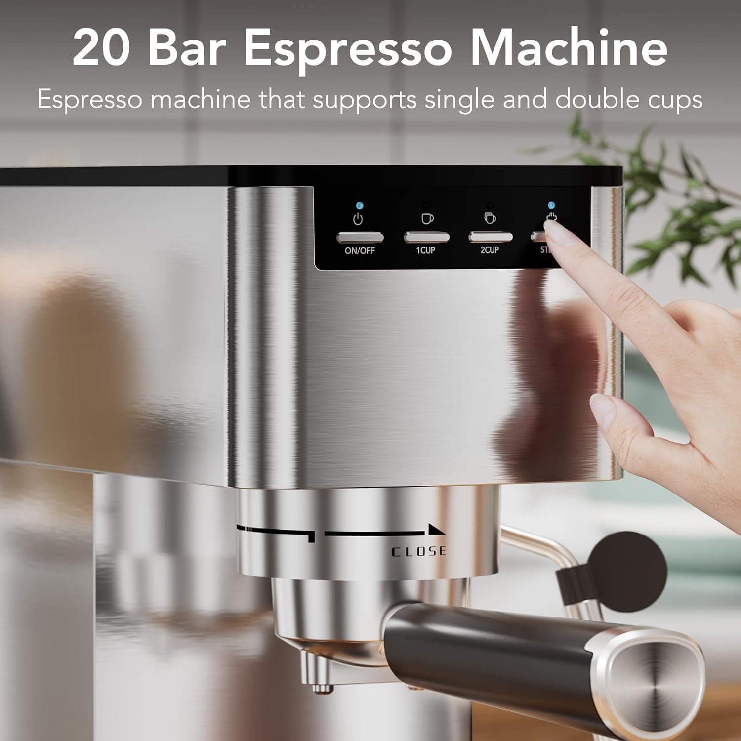 Kndko Espresso Machine, 20 Bar Espresso Coffee Maker with Steam Milk Frother, Compact Stainless Steel Coffee Machine with 40.5oz Removable Water Tank for Espresso, Latte, Cappuccino, Iced Coffee