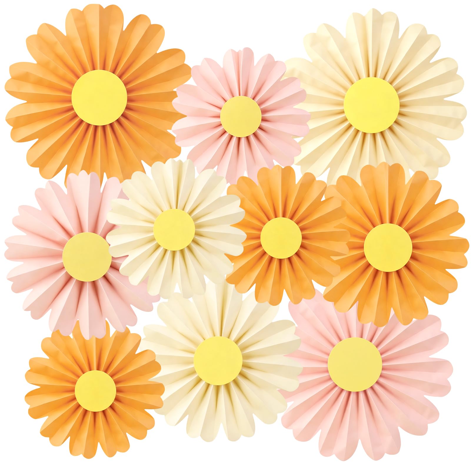 SUNBEAUTY 10 Pcs Daisy Paper Flowers Decorations Pink and Orange Flower Party Decorations Paper Fans Decor Hanging Paper Fans for Girls Birthday Wedding Baby Shower Garden Party — image 1