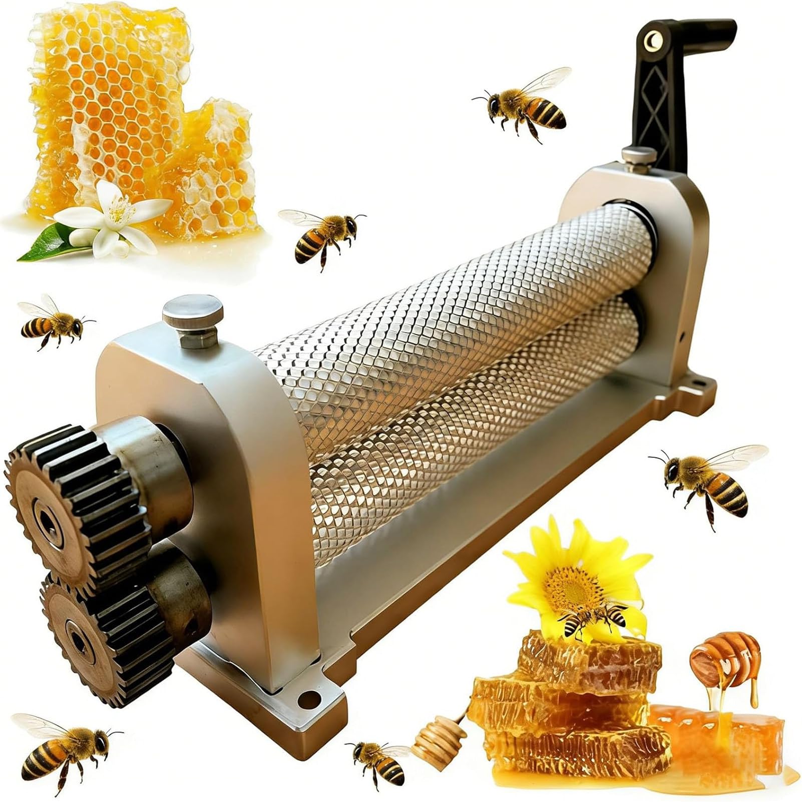 Pnpaea Manual Honeycomb Embossing Machine for Beeswax Foundation Sheets, 50 X 280mm Roller Mill for Beekeepers and Apiaries, 4.9mm Printing Capability 5.1mmAperture
