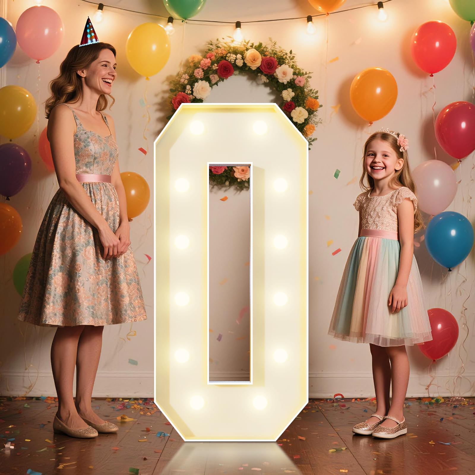 4FT Marquee Numbers 0 Sign,Large Light Up Numbers Party Decoration - Hook and Loop Fastener,No Tools Easy Setup, Corrugated Plastic for Birthdays