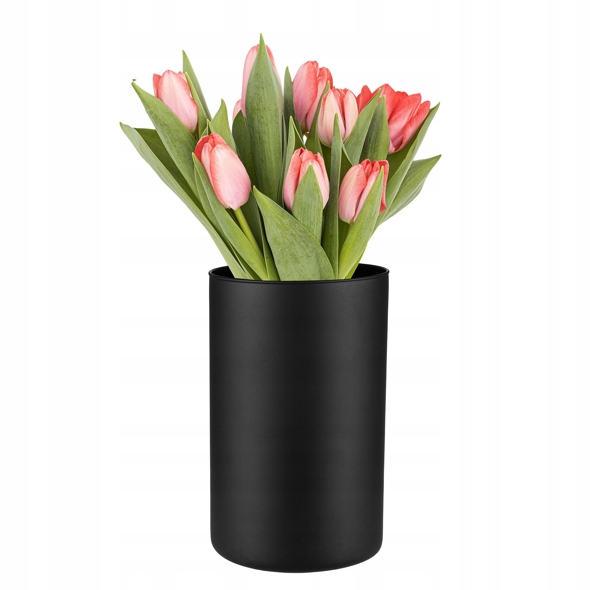 Trend For Home Matt Black Glass Vase Round High 21.5 Cm Colourful Floor Vase Large Cylinder Flower Vase Smoked Glass Vase For Pampas Grass Black Vase Large Decorative Wedding Candle Holder 2800 Ml Diameter 13.5