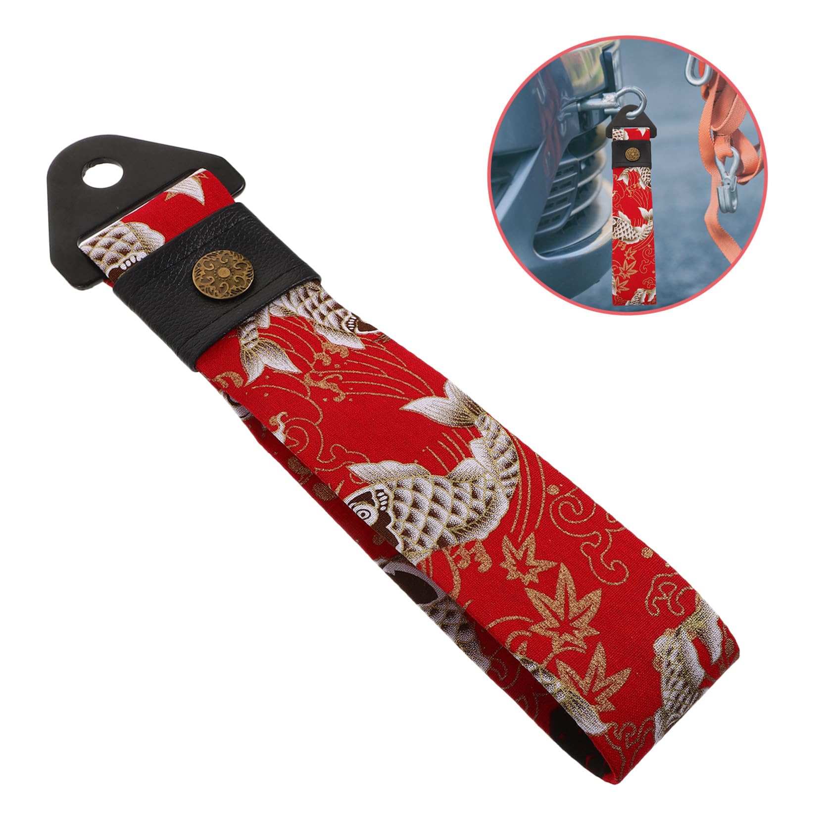 Crochet de Remorquage Décoratif pour Voiture Style Japonais Rouge Koi Anneau Traction Légère et Unique Accessoire Esthétique pour Pare-Chocs