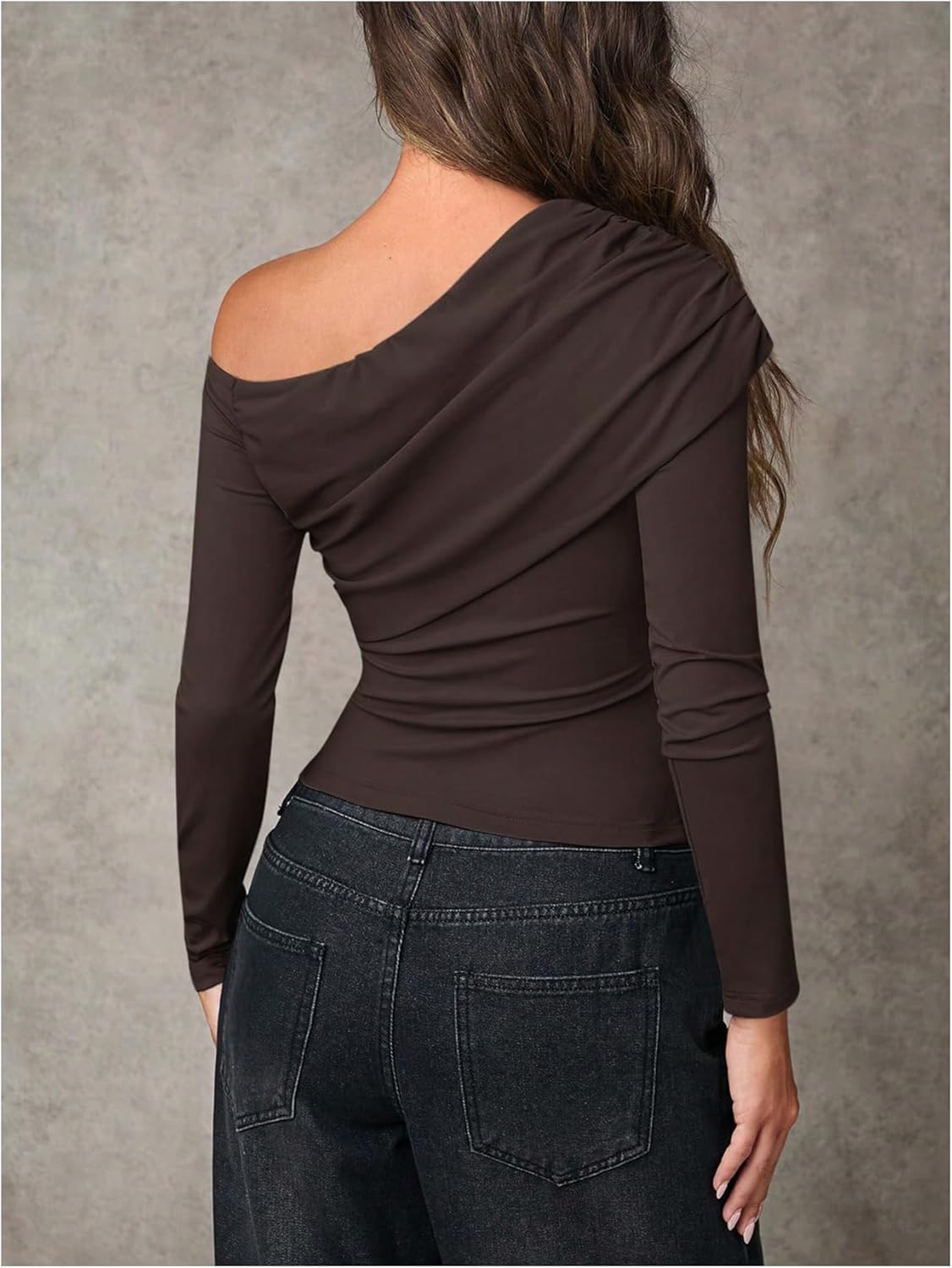 MakeMeChic Women's Off The Shoulder Tops Long Sleeve T Shirts Fitted Dressy Crop Tops - Image 2