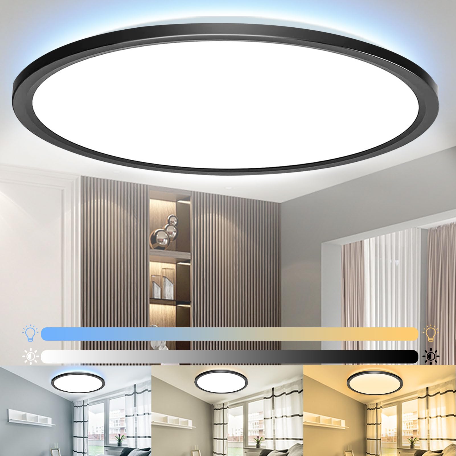 23.2 Inch Flush Mount Ceiling Light, Dimmable Brightness, 54W 4860LM Super Bright and Slim LED Ceiling Light Fixture, 3000K/3500K/4000K/5000K/6500K 5CCT Colors Available, No Delay