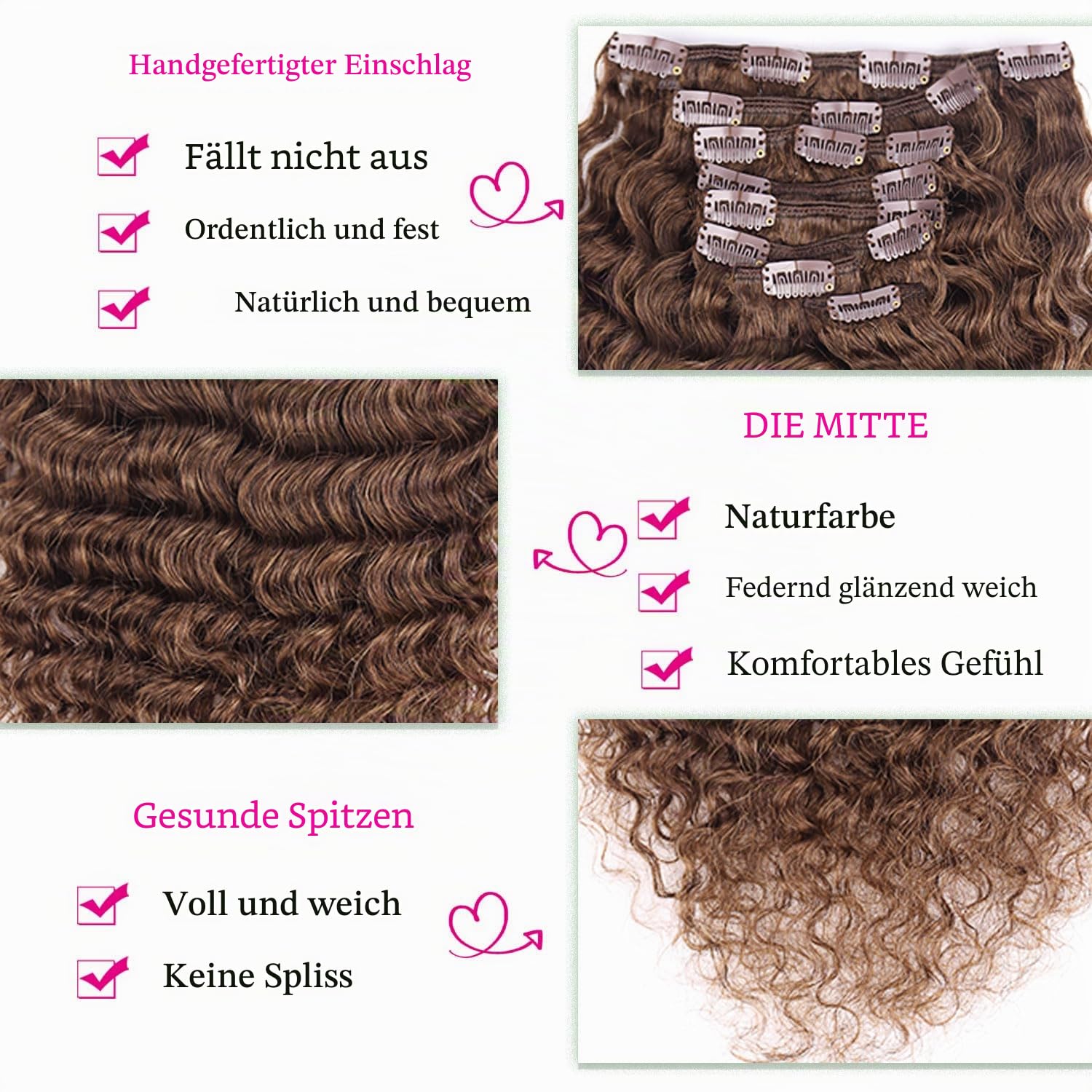 Deep Curly Clip in Extensions Echthaar 50cm 8PCS 120g Dunkel Braun Haarteile Echthaar Extensions Clip in Haarverlängerung für Frauen