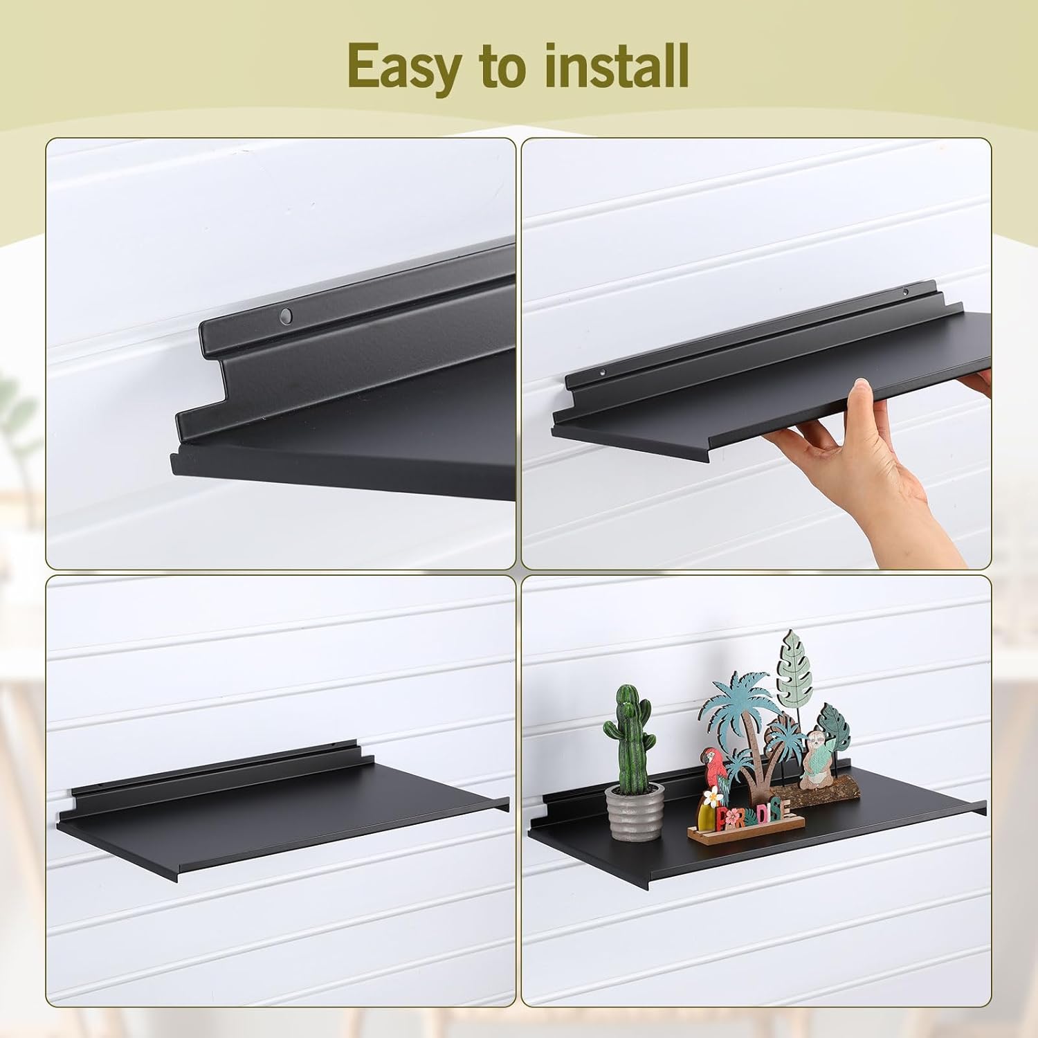 Shimeyao 4 Pack 17x10 Inch Large Slatwall Shelves Metal Slat Wall Shelves Accessories Black Flat Retail Display for Storage and Organization