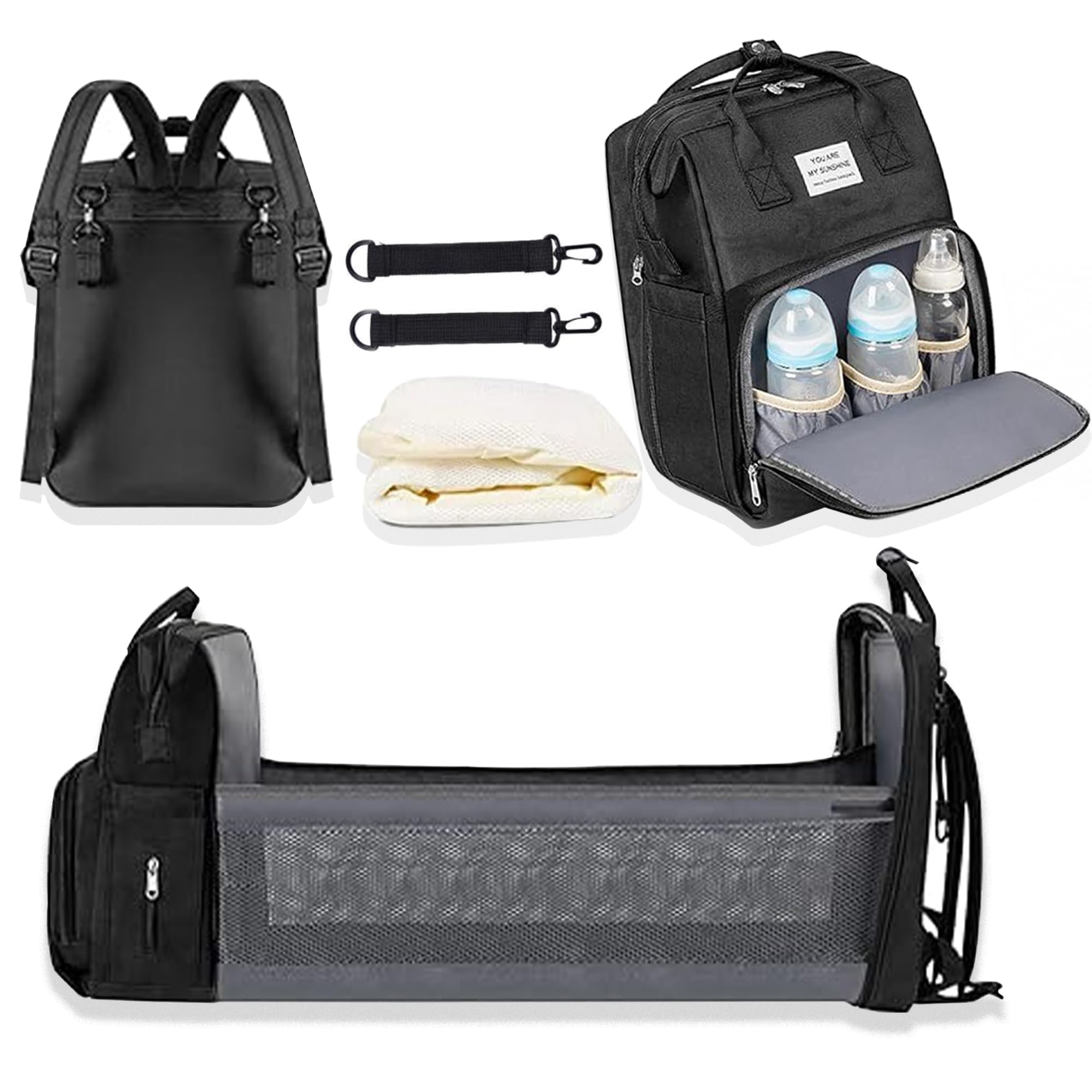 Little Snugz -Bolso carro bebe - Mochila cambiador bebe portátil con 2 carreas para carro - Pañaleras para bebes unisex gran capacidad, impermeable de cuna multifuncional con cambiador de pañales