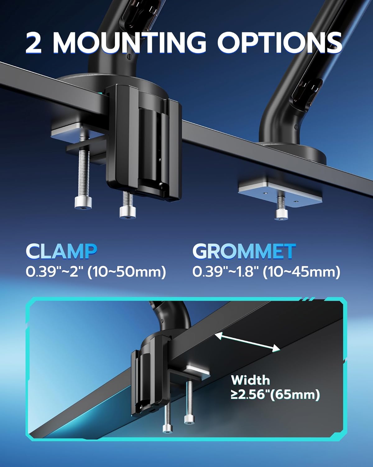 ARES WING Single Monitor Mount, Heavy-Duty Gaming Monitor Arm fits for 24"-57" Ultrawide Screen, Adjustable Computer Monitor Stand Holds Up to 60LBS with VESA Mount, Clamp & Grommet, Black