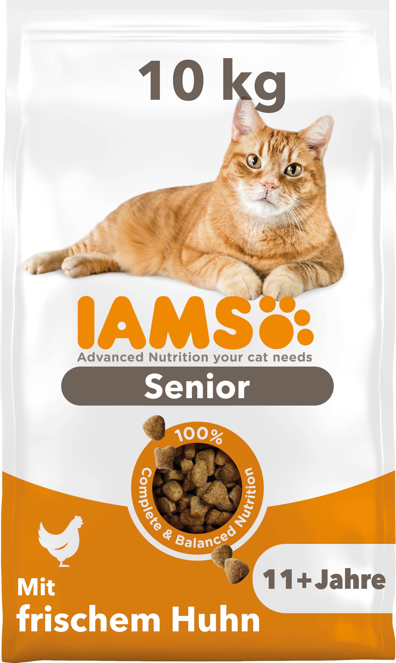 IAMS Senior Katzenfutter trocken mit Huhn ab 11 Jahren, 10 kg | Trockenfutter | für ältere Katzen | ab 11 Jahren