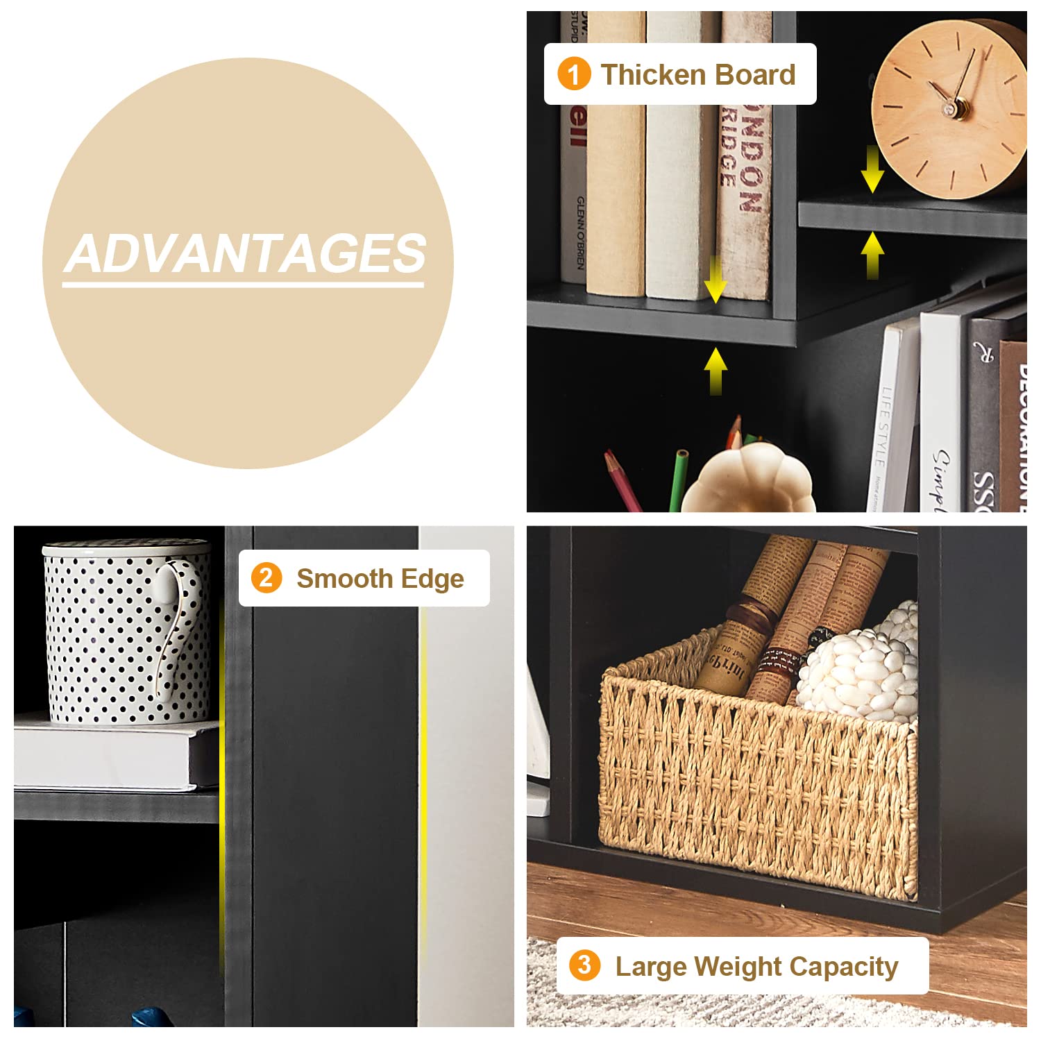 VECELO Estantería Pequeña De 3 Niveles, Estantería De 4 Cubos Con 