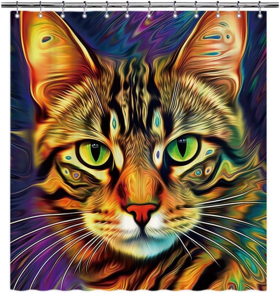 Funny American Shorthair Bengal Cat Shower Curtain for Bathroom Decor Lovely Cat Pet Animal Print Bath Curtains Colorful Home Decoration with Hooks 66x72 Inch Style 8