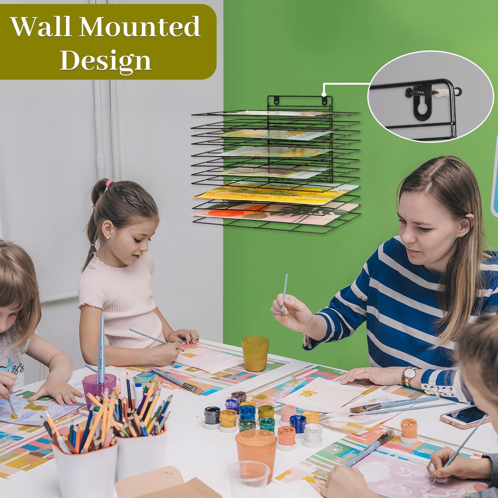 Kunst-Trockenständer für Klassenzimmer, Farbtrockengestell, kleines Kunsttrockengestell, Wandkunst-Aufbewahrungsregal mit 12 abnehmbaren Ablagen für Klassenzimmer und Kunststudios (12 Regale)
