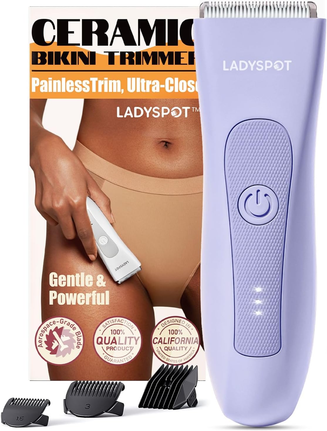 Bikini Trimmer for Women, Pubic Hair Trimmer Shaver for Women -Waterproof Hair Shaver Razors, LADYSPOT™ Shaving Sets,with 3 Guards,Replaceable Hypoallergenic Ceramic Blade,Wet/Dry(Purple)
