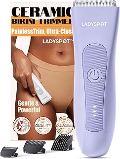ماكينة تشذيب شعر البيكيني للنساء، ماكينة حلاقة شعر العانة للنساء - ماكينة حلاقة مقاومة للماء، مجموعات حلاقة من ليدي سبوت™، مع 3 واقيات وشفرة سيراميك مضادة للحساسية قابلة للاستبدال، رطب/جاف (أرجواني)