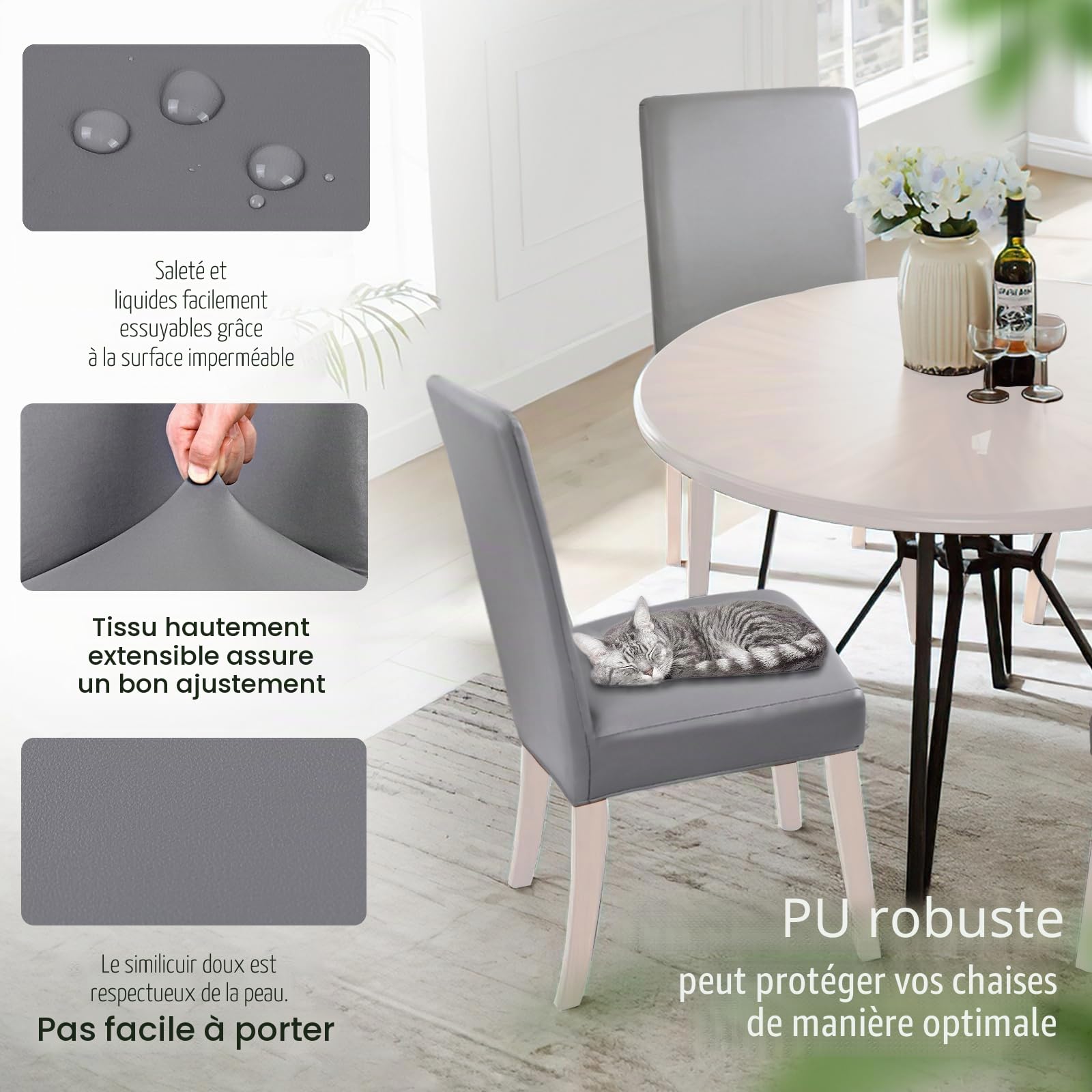 Alishomtll Lot de 6 housses de chaise extensibles en PU similicuir housses de chaise pour fauteuil inclinable imperméables housses de chaise élastiques universelles pour salle à manger housses de