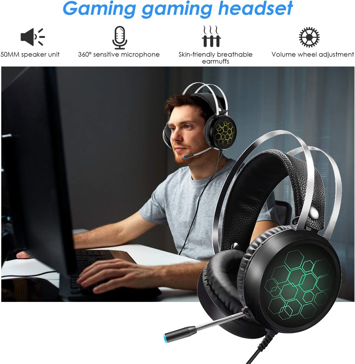 Yolispa Gaming Headset for Xbox One PS4 PC Headphones with Noise Canceling Mic Over Ear Headset for Laptop Tablet with Led Backlight