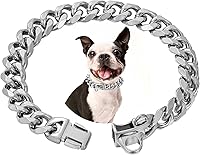 Vista 7 de Collares de perro de acero inoxidable plateado dorado con cierre de seguridad, collar de entrenamiento de eslabones cubanos de 18K, collar de perro