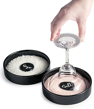 Zoeeker Bar Glass Rimmer for Margarita and Cocktail, Ceramic Salt Sugar Glass Rimmer Sugar Container for Cocktails Home Bar Accessories Set of 2, Black