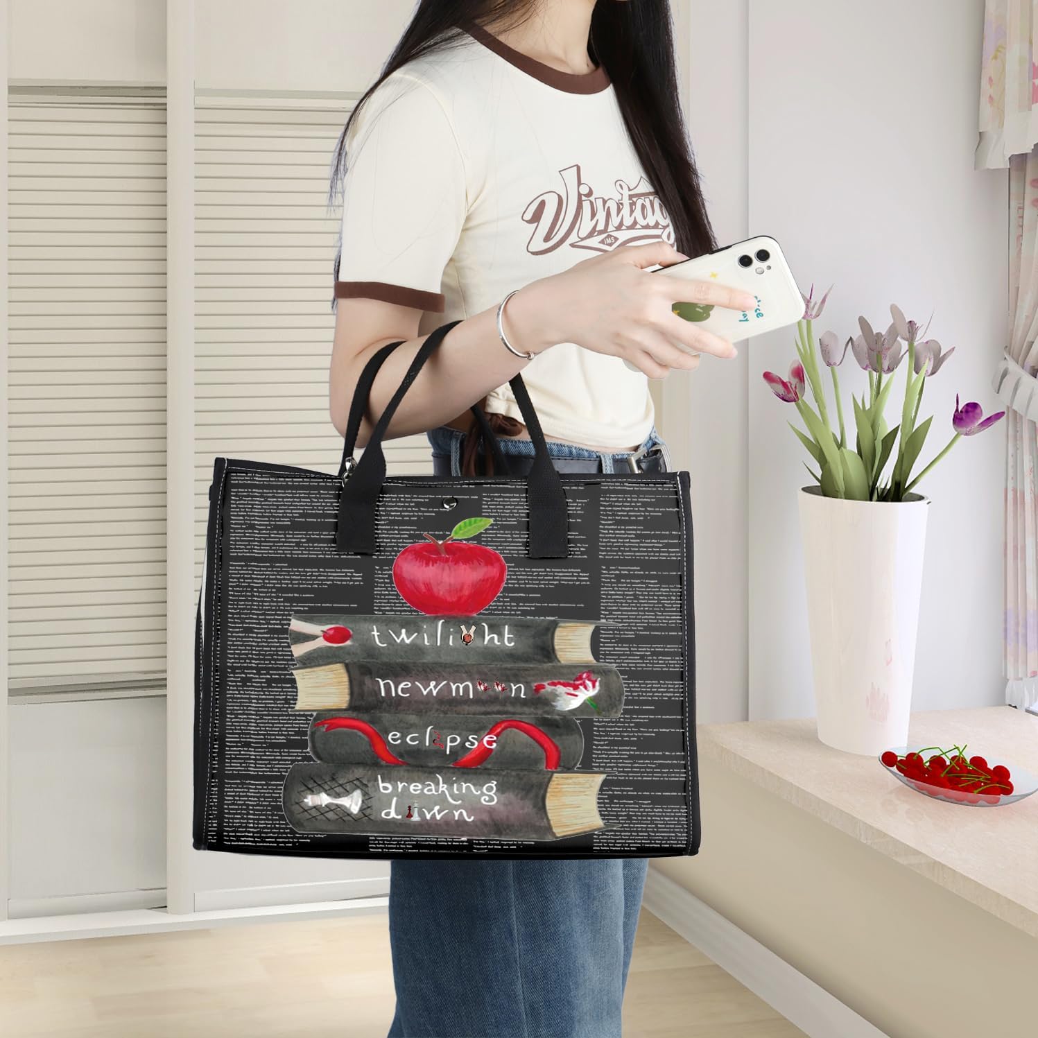 WZMPA Edward Cullen Tote Bag Bella Swan Fans Gift Edward Reusable Grocery Bag Bella Swan Merchandise | Fans Gift