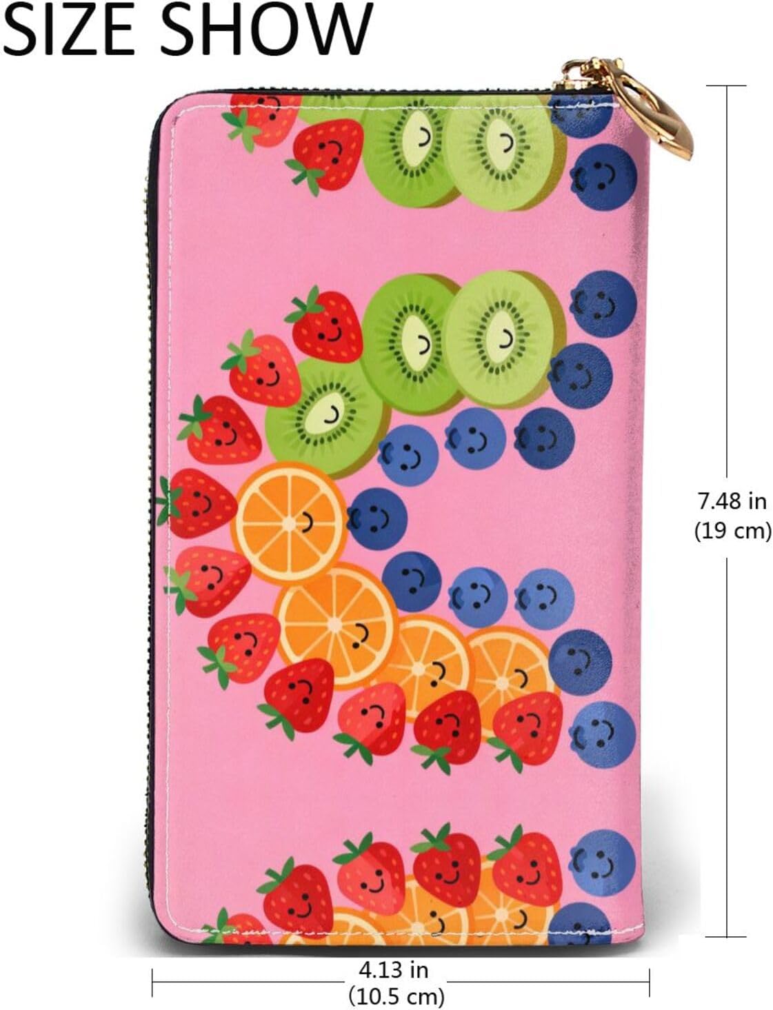 Rainbow Fruit Platter Long Zip Around Wallet for Women, Large Capacity RFID Leather Wristlet Wallet with 12 Card Slots Coin Purse, Fashion Clutch Purse with Wrist Strap
