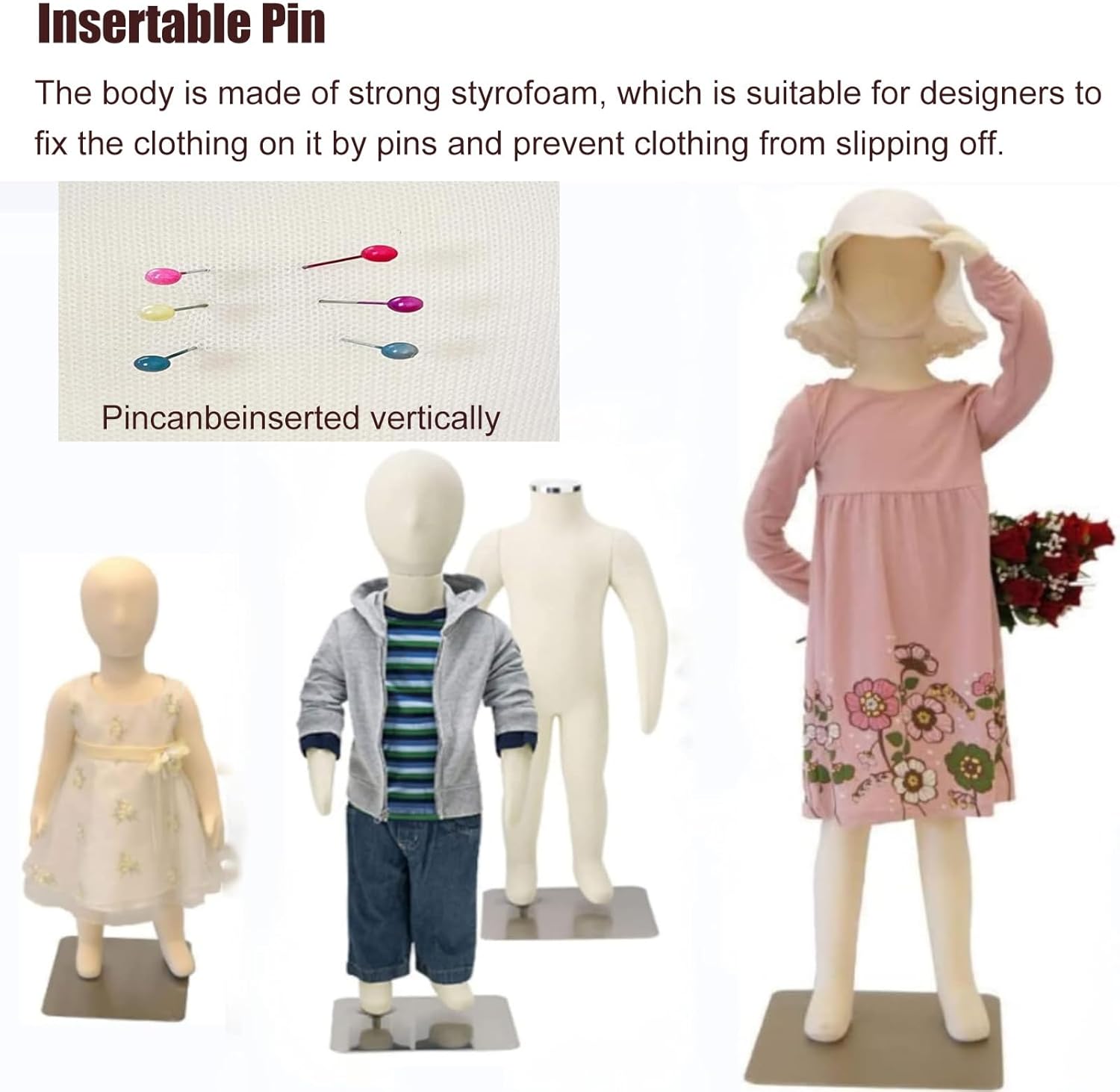 Standing Mannequin/Child Medium Torso Mannequin, Full Body Styrofoam Mannequin with Bendable Limbs Torso, Foam Mannequin Body Kids for Retail Shop Window Clothing Display,94Cm/37In