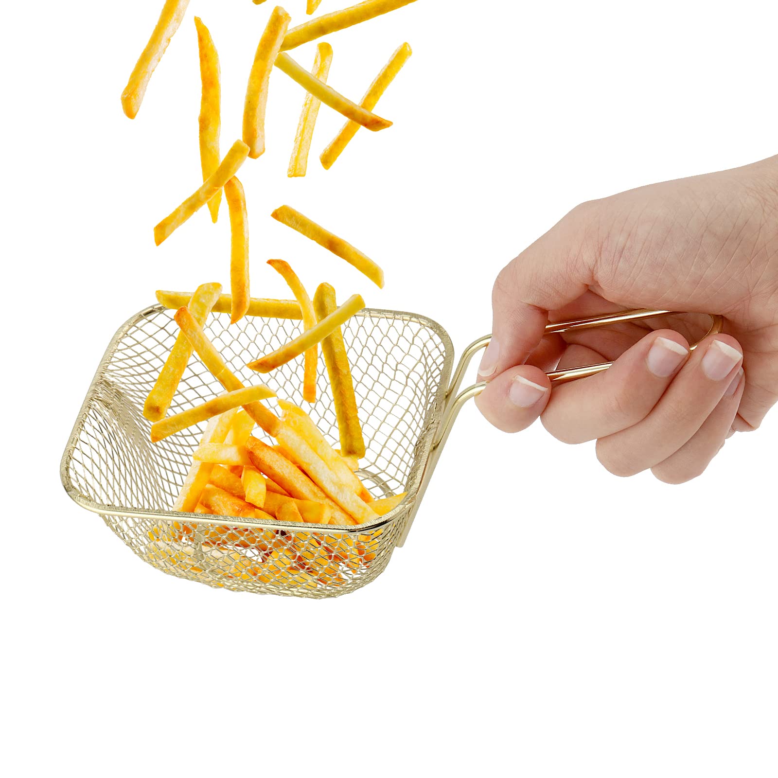 SEUNMUK 8 Cestini Per Patatine Fritte In Ghisa, Dorati, Con Manico, Misura 19,5 Cm, Per Servire Snack E Antipasti - 3