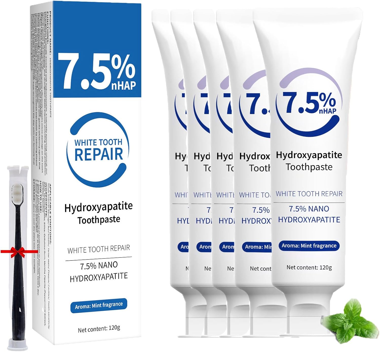 Hydroxyapatite Toothpaste, 7.5% Hidroxiapatita Toothpaste, Toothpastes Hydroxyapatite, Hydroxy Appetite Toothpastes White Tooth Repair (*, 5PCS)