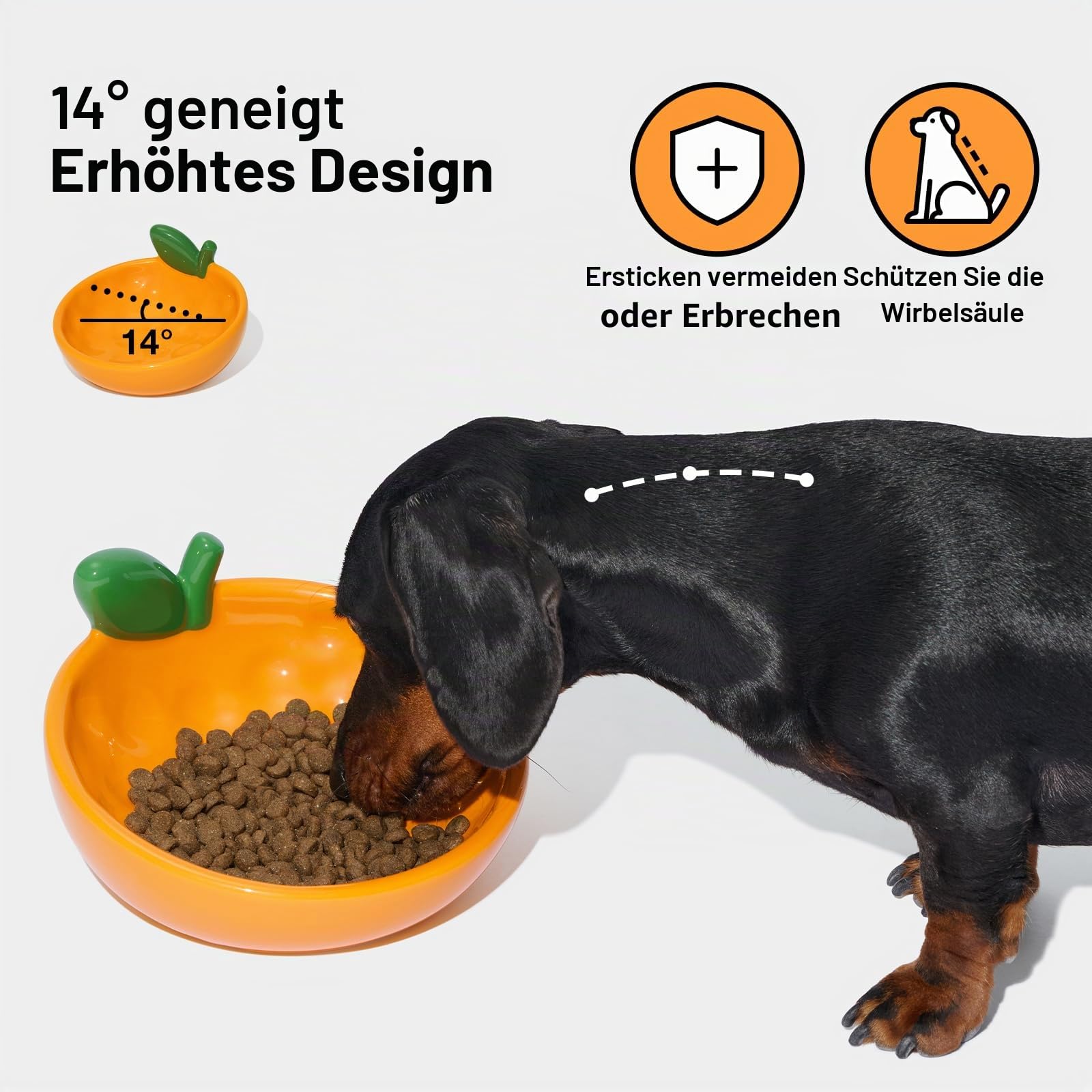 VETRESKA Futternapf aus Keramik, geneigtes Design, Futterspender für Futter und Wasser | Katzennäpfe gegen Erbrechen für Indoor-Katzen, niedlicher Mandarinen-Katzennapf, spülmaschinenfest