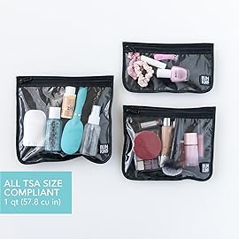 Bumkins Travel Bag, Toiletry, TSA Approved Pouch, Zip Bag, Quart Size Airline Compliant, Clear-Sided, Baby, Diaper Bag Organization, Makeup, Accessories, Carry On Packing, Set of 3 Sizes, Black Check