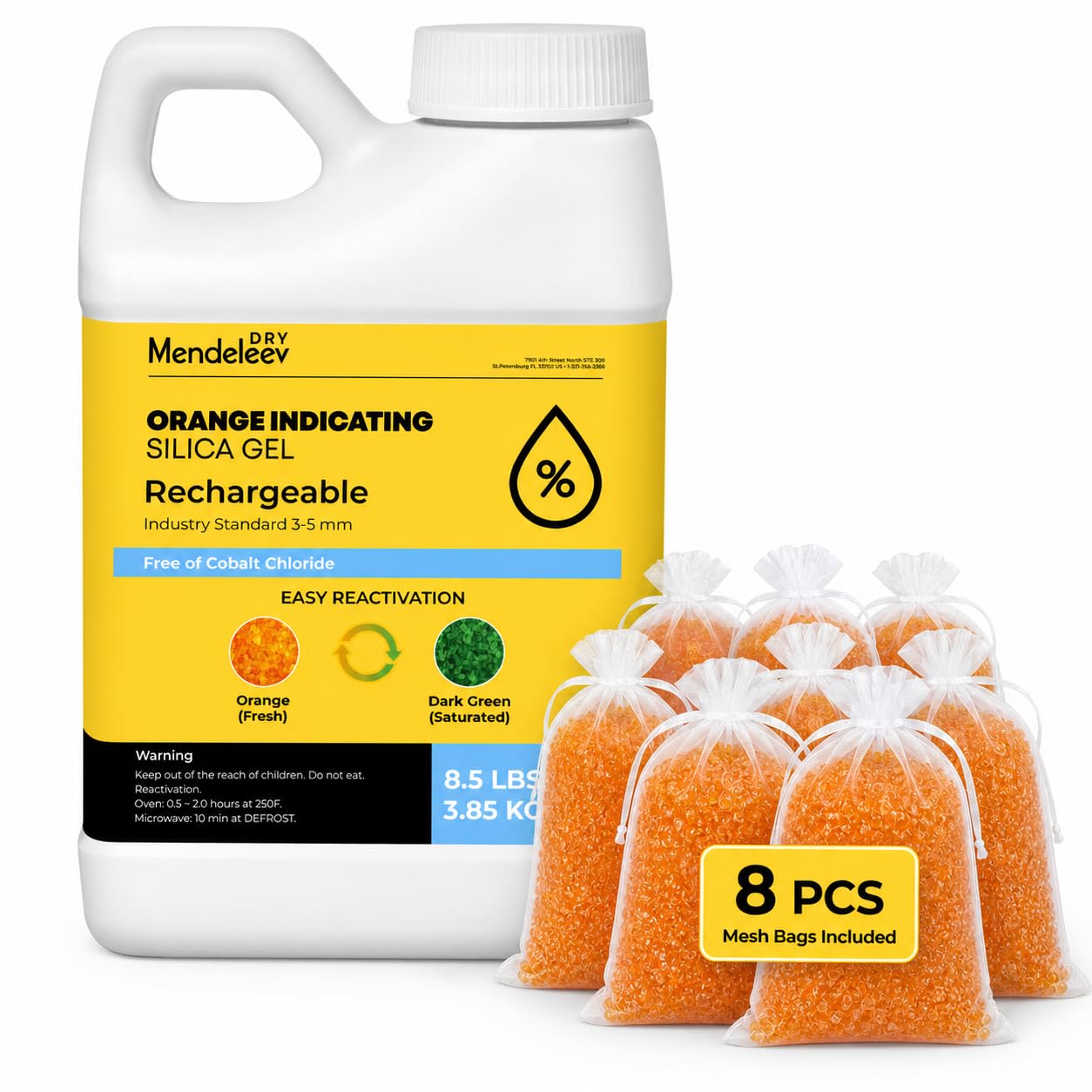 Perlas desecantes de sílice de color naranja estilo MENDELEEV de 8.5 lb - Perlas de gel de sílice indicadoras para secado Perlas de sílice Deshumidificador desecante de gel de sílice reutilizable