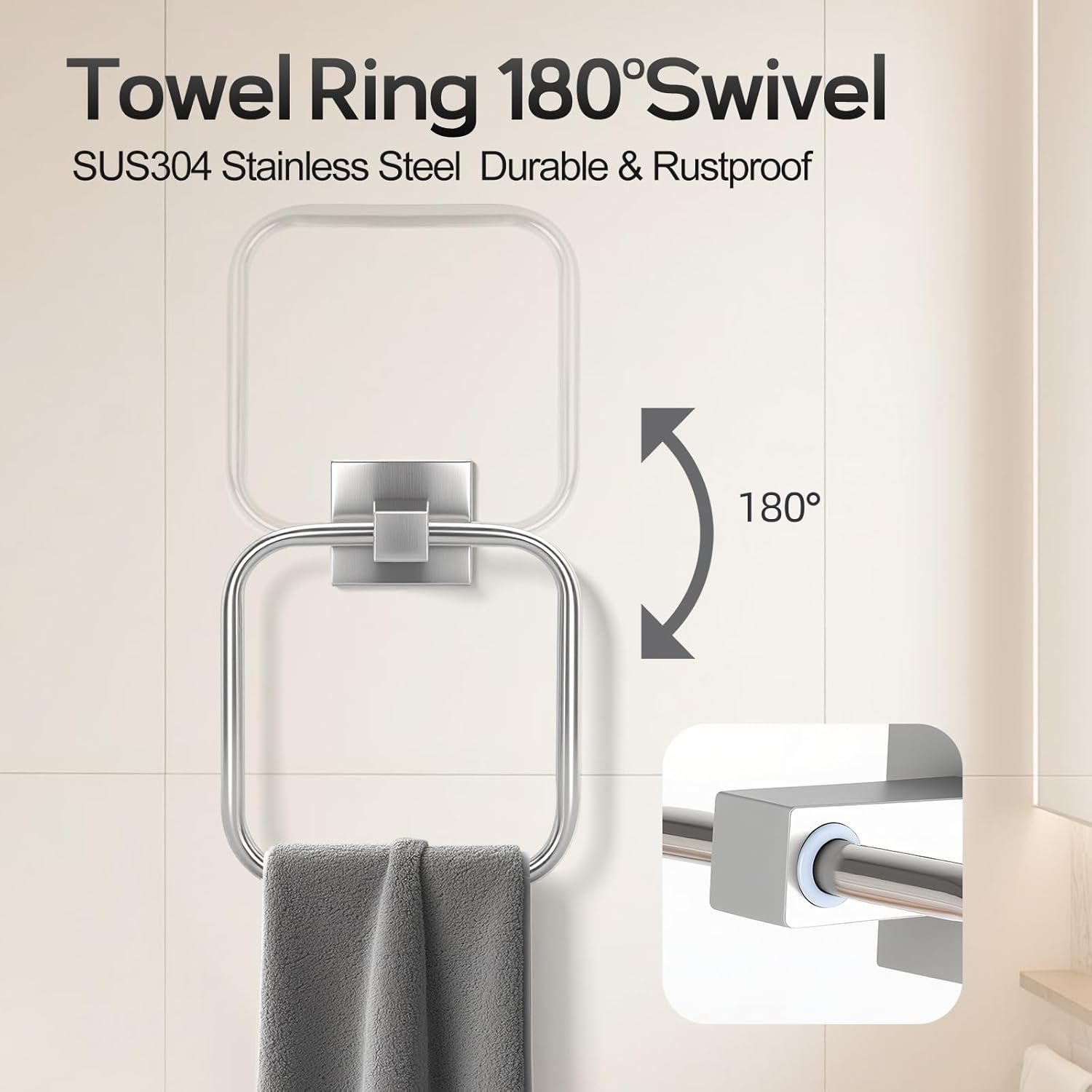 Brushed Nickel Bathroom Hardware Set 4 Piece, Towel Rack Set for Bathroom, Towel Bar Toilet Paper Holder Set SUS304 Stainless Steel -18In Towel Bar, Paper Toilet Holder, Square Towel Ring, Towel Hook