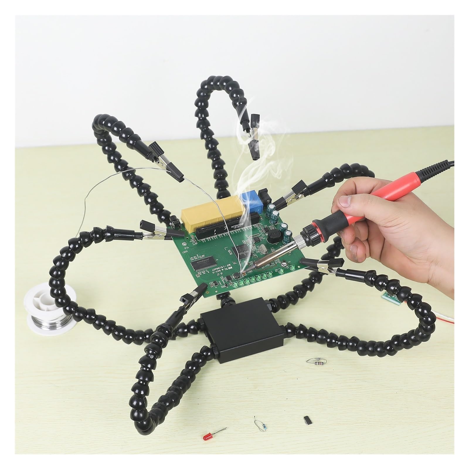 la tercera mano Abrazadera de brazo de soporte flexible universal for soldador de hierro eléctrico de PCB, accesorio auxiliar de reparación de placas de circuito de tercera mano(Sixclaw[PCtube]arm)