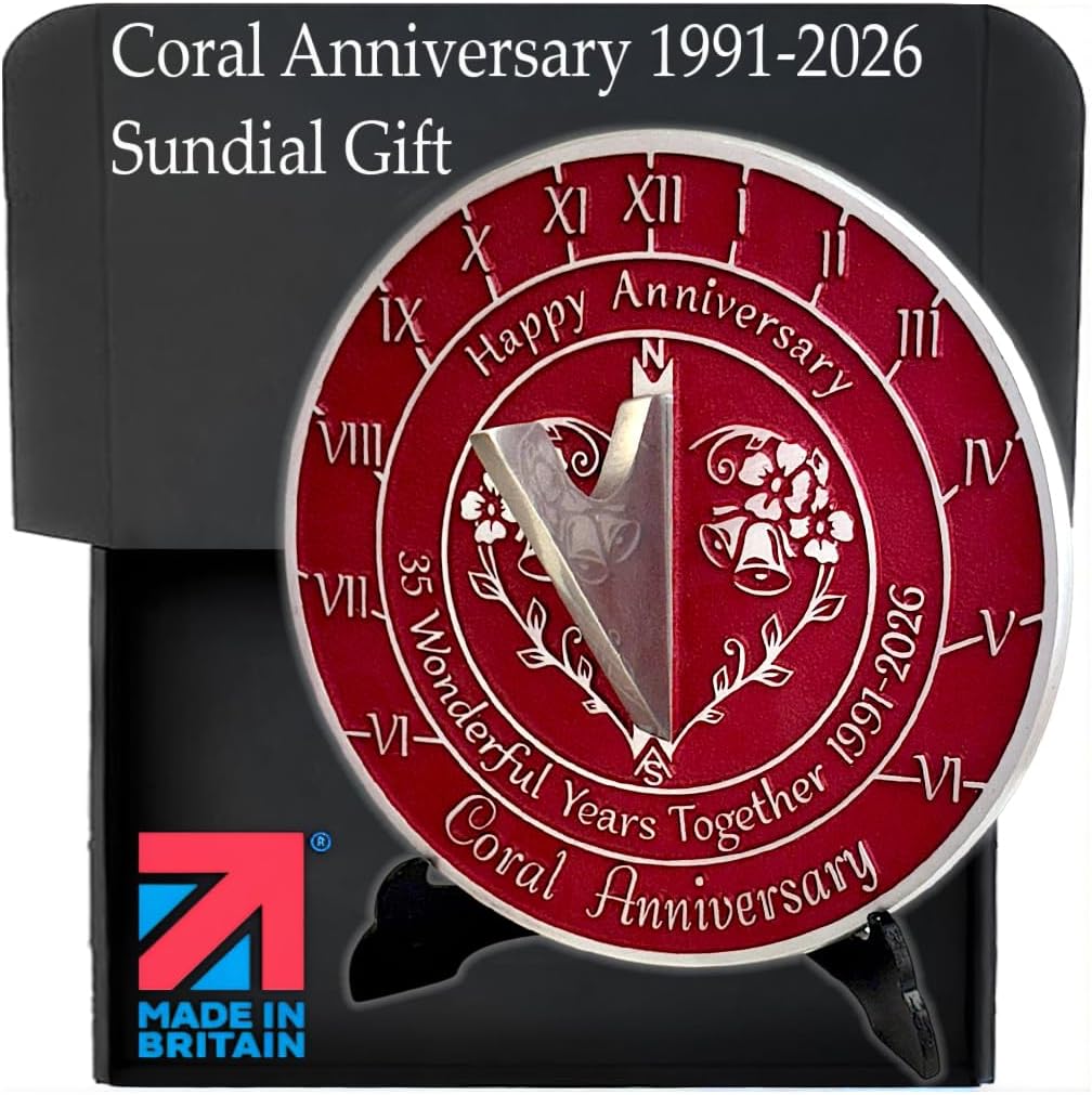 Anniversary Sundial Gift for 35th Coral Wedding Anniversary in 2026 - Recycled Metal Home Decor Or Garden Present Idea - Handmade in UK for Him, Her Parents Or Couples 35 Year Celebration