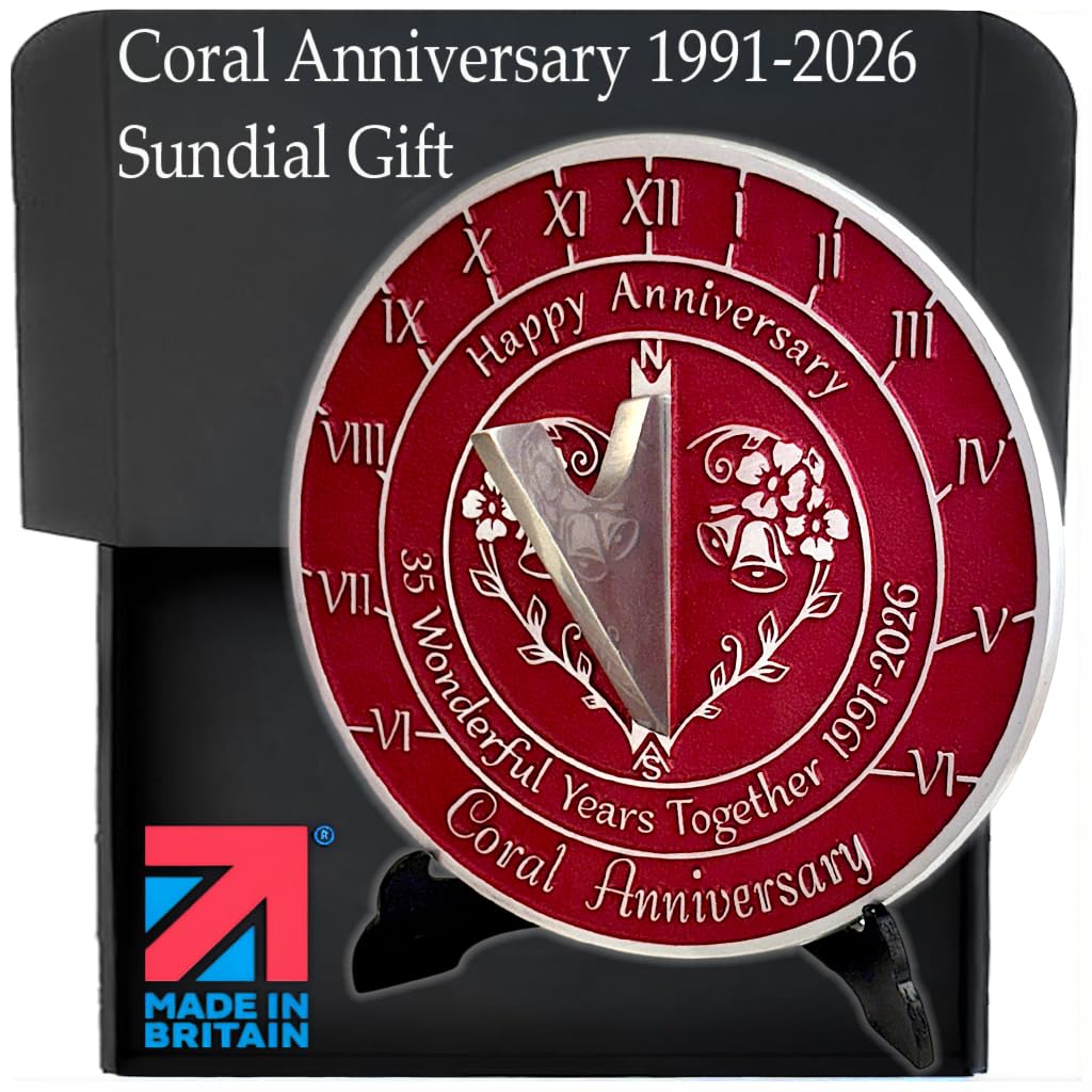 Anniversary Sundial Gift for 35th Coral Wedding Anniversary in 2026 - Recycled Metal Home Decor Or Garden Present Idea - Handmade in UK for Him, Her Parents Or Couples 35 Year Celebration