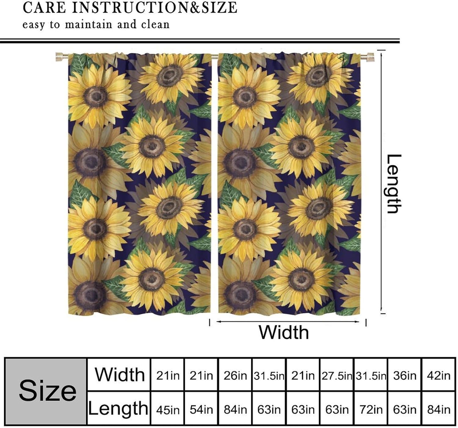Sunflower Curtains Rural Farmhouse Spring Flower Theme Art Printed Blackout Window Drapes for Bedroom Kitchen Decor Fabric Set 2 Panel 42x54 Inch 80% Shading Rate