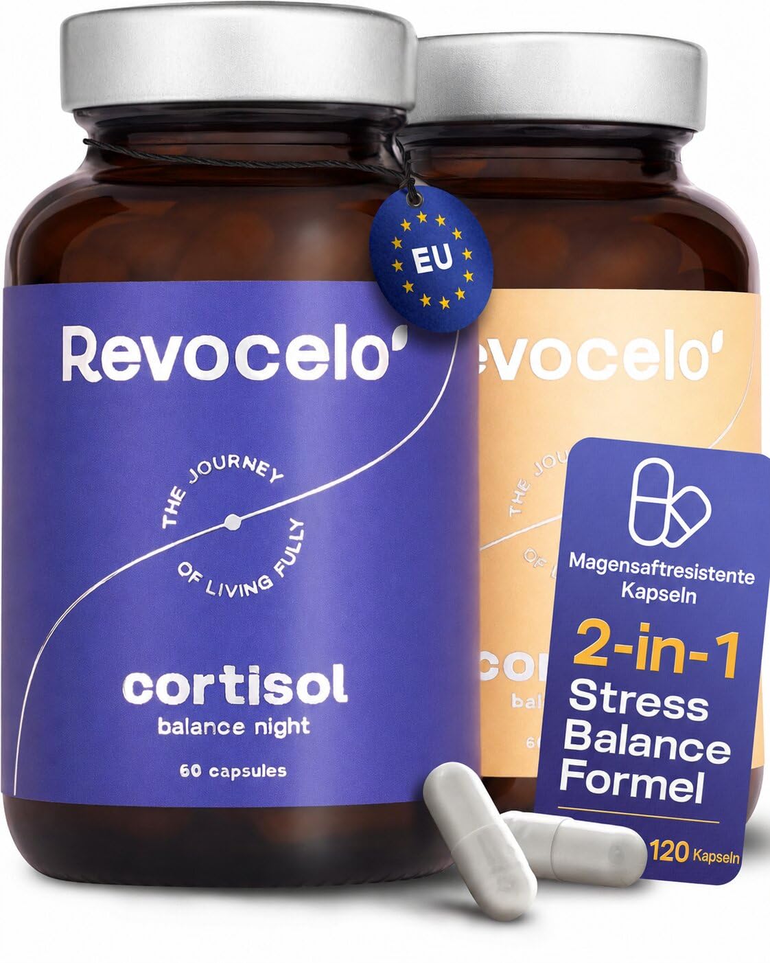Cortisol senken Kapseln mit KSM-66® Ashwagandha & L-Theanin | Tag- & Nachtformel für Frauen & Männer, für Schlaf, Stressbalance und Konzentration, hergestellt in der EU, 120 Kapseln